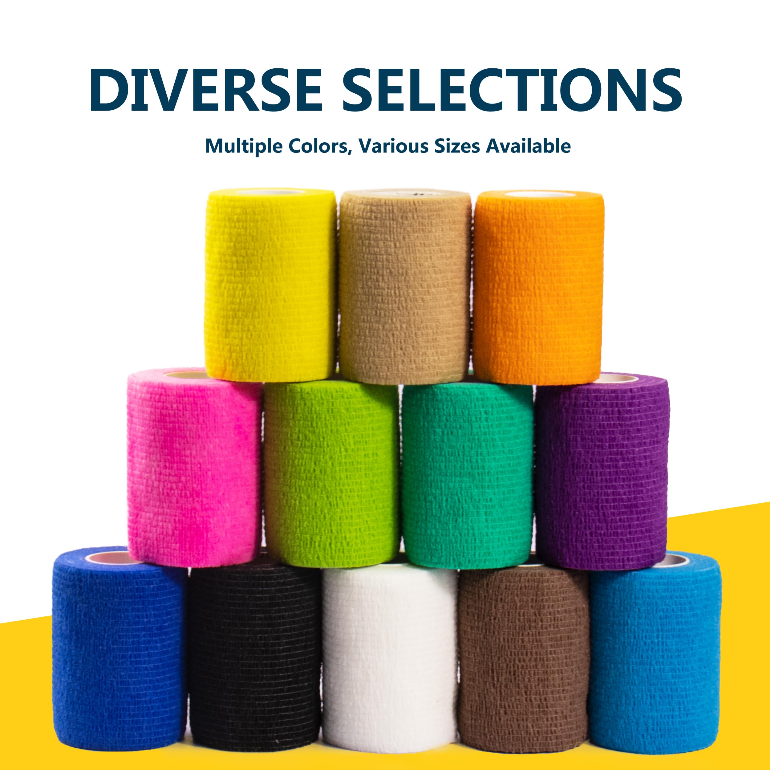 Set da 16 Rotoli di Benda Elastica Coesiva, 7.5 cm x 4.5 m, Colori Vari, Alta Elasticità.Bendaggio Elastico per Dita, Polso o Caviglia in Caso di Distorsioni.