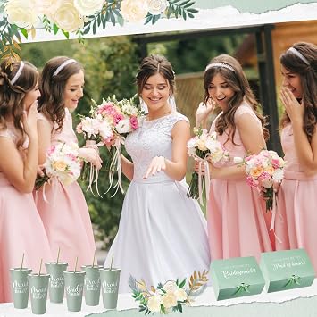 48 Pcs Bridesmaid Proposal Gifts Set, Maid of Honor Gifts Set from Bride, Will You Be My Bridesmaid Gift Box, 24 oz Tumbler Bridal Bachelorette Party Presents for Bridesmaids Wedding, Green