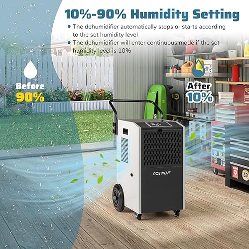 Miniatura 2 de COSTWAY Deshumidificador comercial de 154 pintas con bomba, deshumidificador grande industrial portátil de alta resistencia con mangueras de drenaje