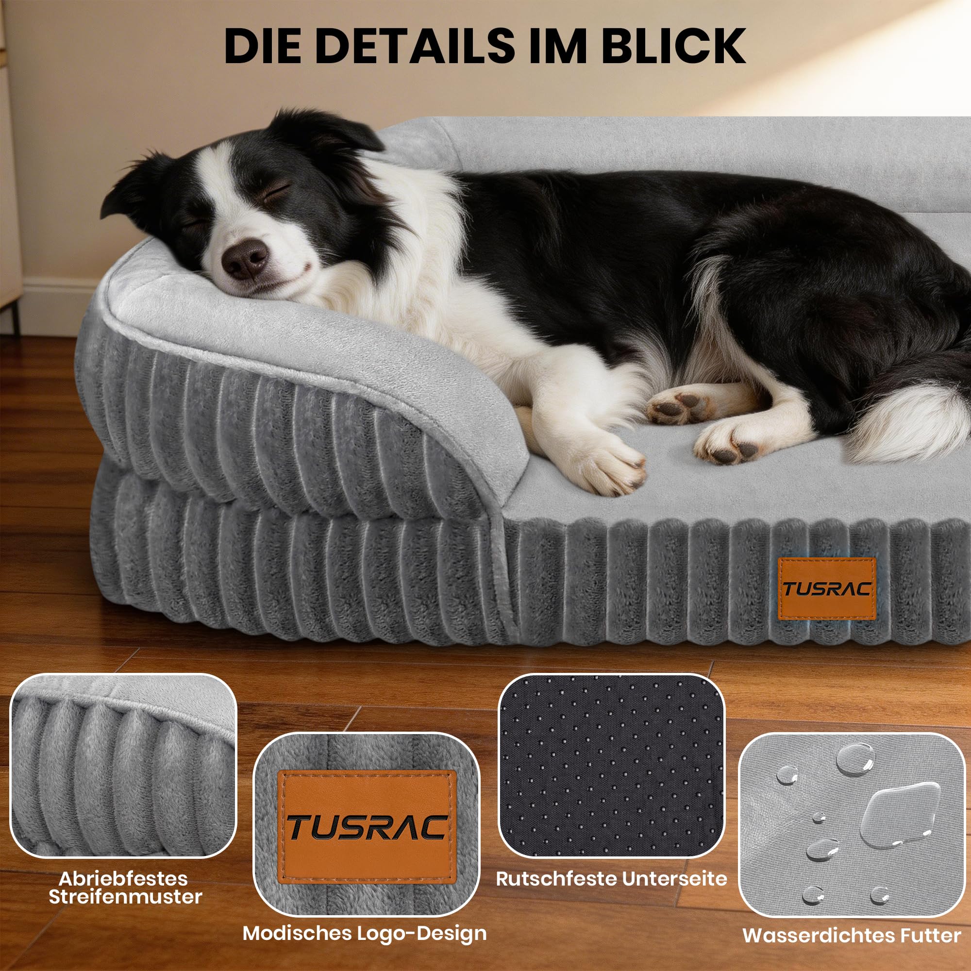 Orthopädisches Hundebett Grosse Hunde, Hundekissen Waschbar, 112x81x18cm | Hundesofa mit eierförmiger Kistenschaum, Hundekissen Waschbar Abnehmbarem Flanellbezug,rutschfeste Unterseite für Große Hunde