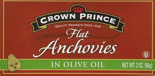 Crown Prince Anchoas planas prémium en aceite de oliva, latas de 5-2 oz