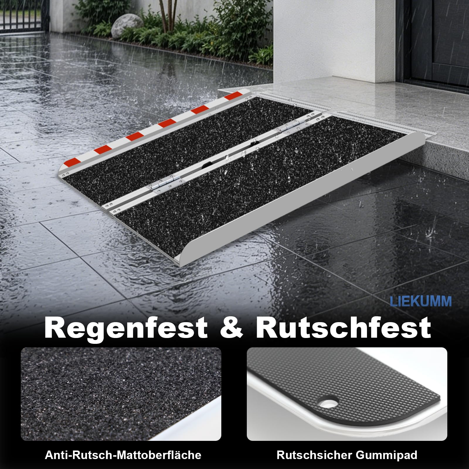 LIEKUMM Rollstuhlrampe 121 cm, 300 kg Tragkraft, rutschfeste Aluminium Rollstuhlrampe Klappbar, Schwellenrampe für Türschwellen, Treppen, Bordsteine, Stufen, Rollstuhl und Kinderwagen