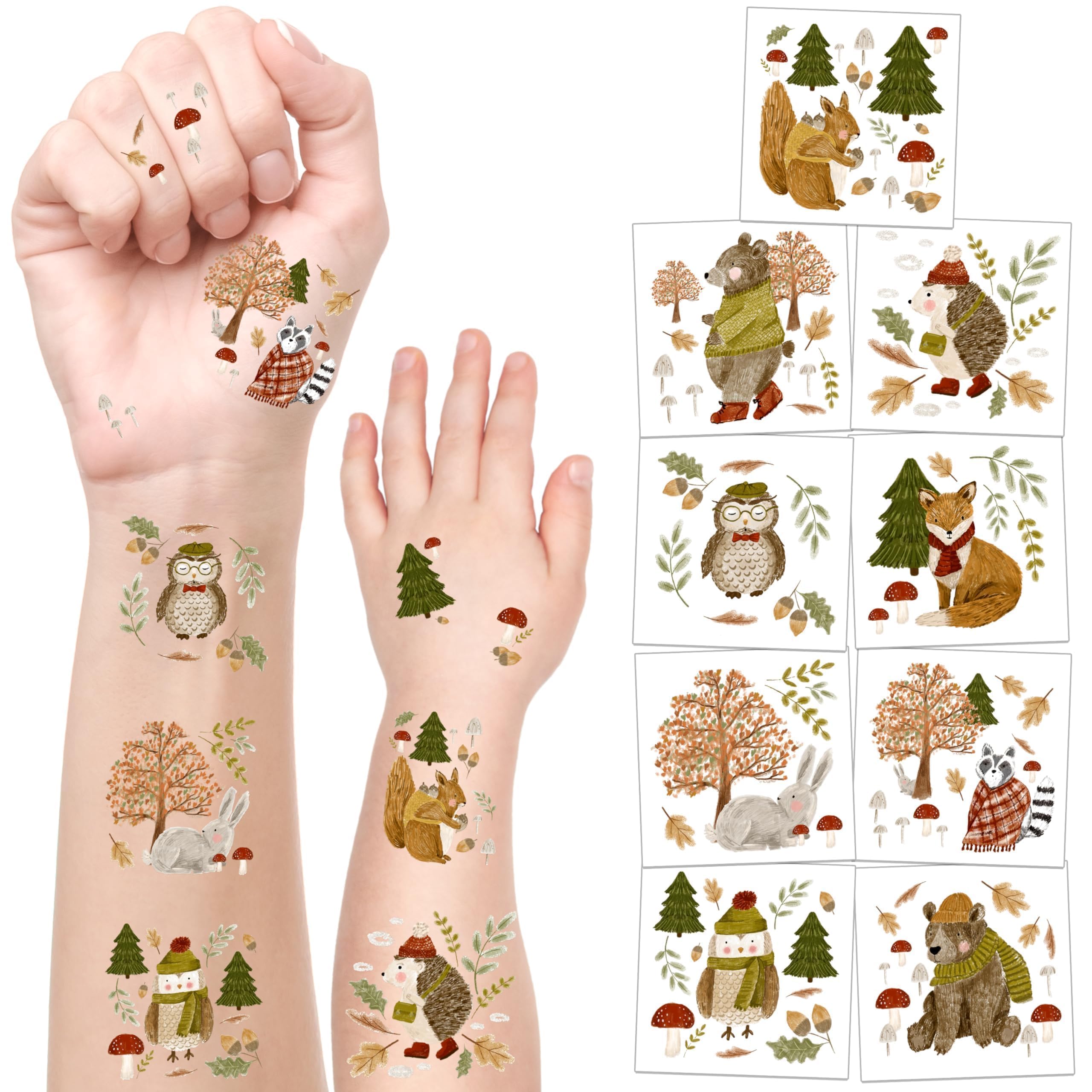 Cheerland Woodland Tattoos Forest Animal Temporary Tattoo Stickers Fall Birthday Decorations Nature Theme Woodland Creature Tattoos for Thanksgiving