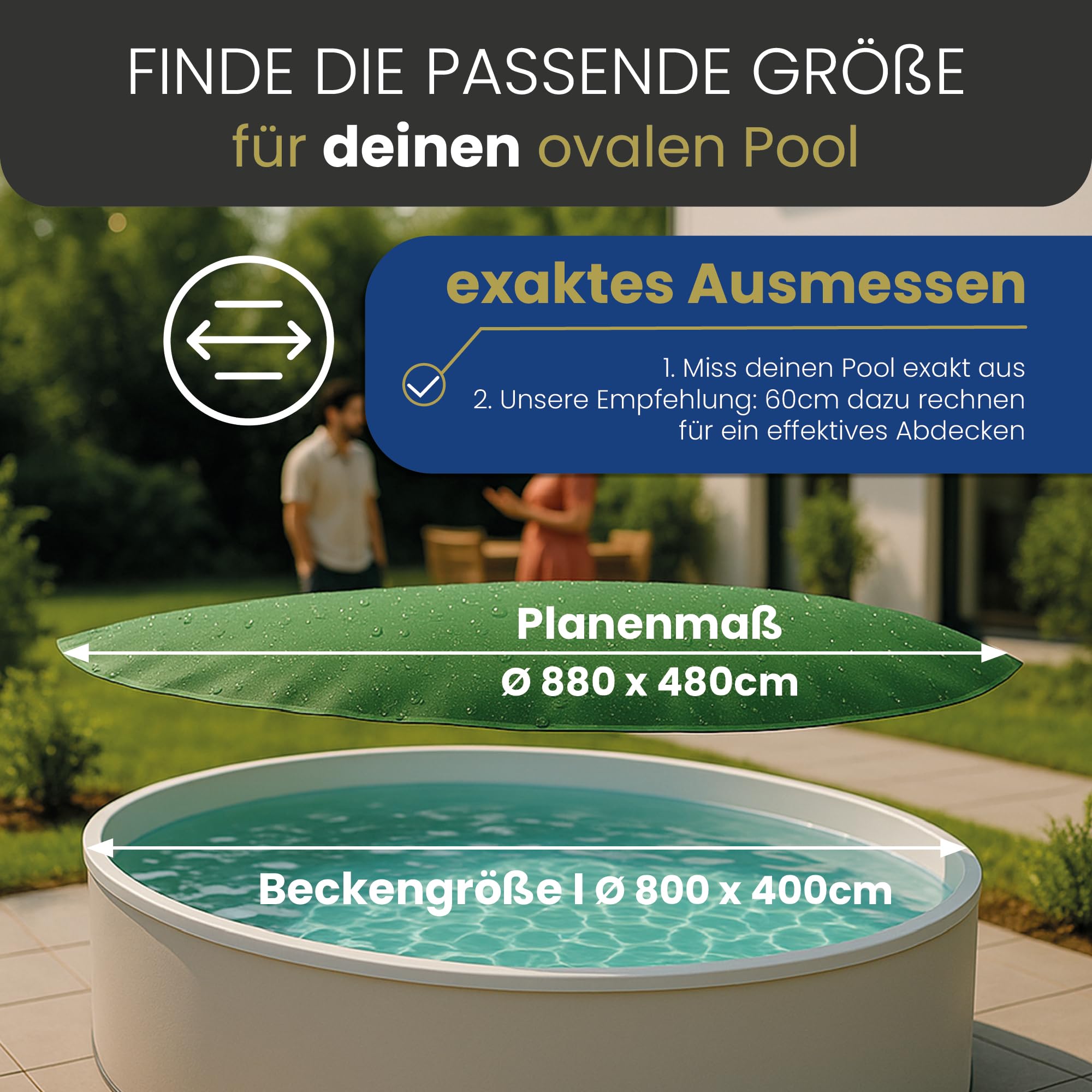 HAF® Lona para piscina ovalada con tamaño 800 x 400 cm, cubierta de piscina de polietileno impermeable con 110 g/m², lona de verano e invierno para protección durante todo el año de su piscina