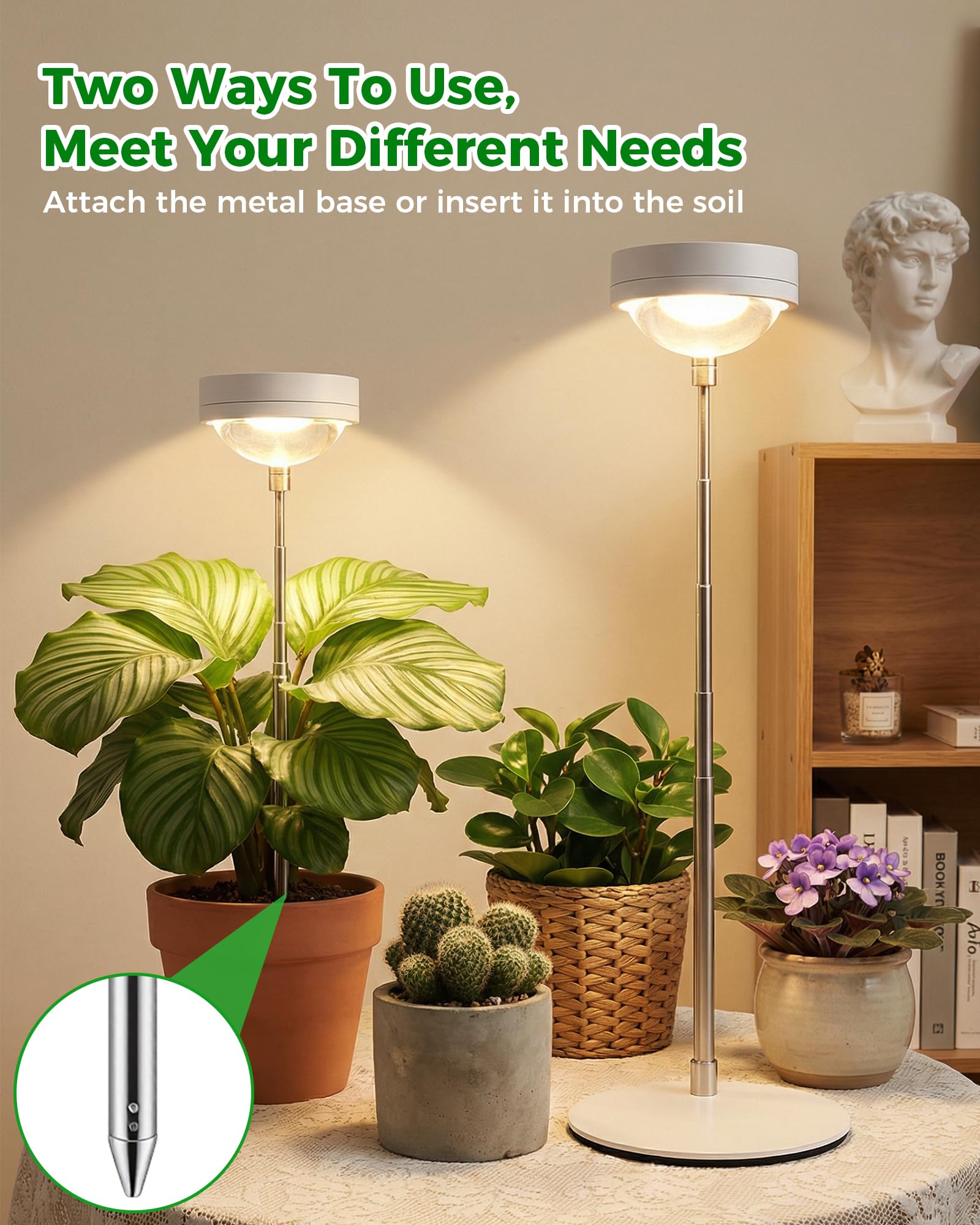 Luz de cultivo de plantas, luces de crecimiento de espectro completo con base de metal, lámparas de cultivo de plantas de escritorio con temporizador de encendido automático 3/9/12H, 6