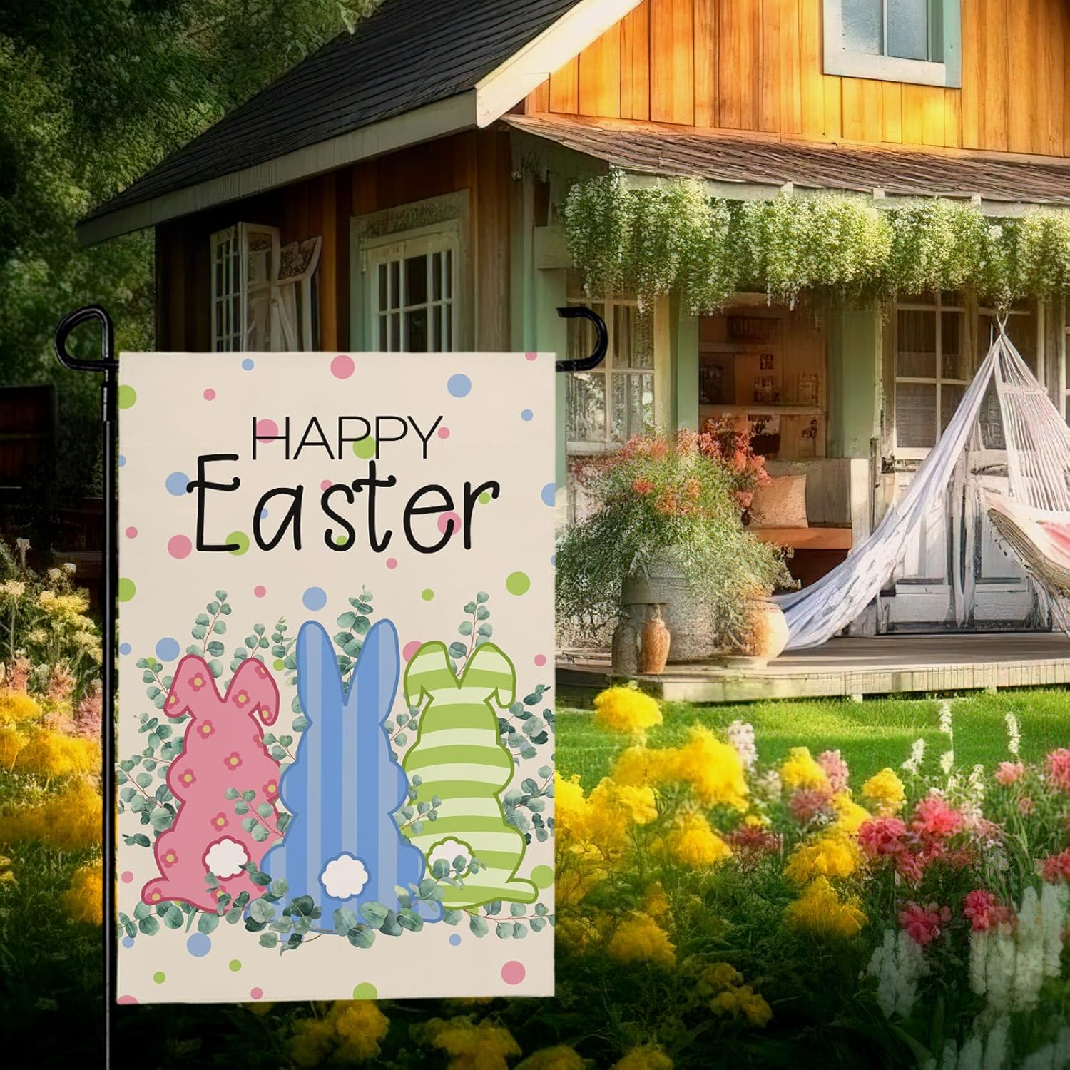 Easter Garden Flag 12x18 Double Sided Funny Bunny Garden Flags for Outside Holiday Rabbit Yard Flag Banner Outdoor Sign for Home Decor - Image 3