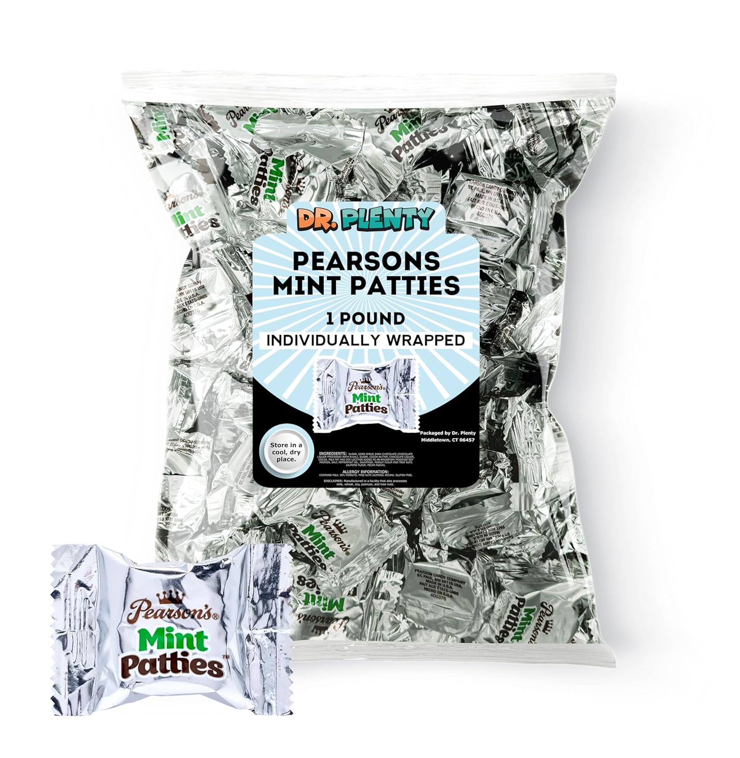 Pearsons Peppermint Patties (1lb) Dark Chocolate & Mint Candy Individually Wrapped