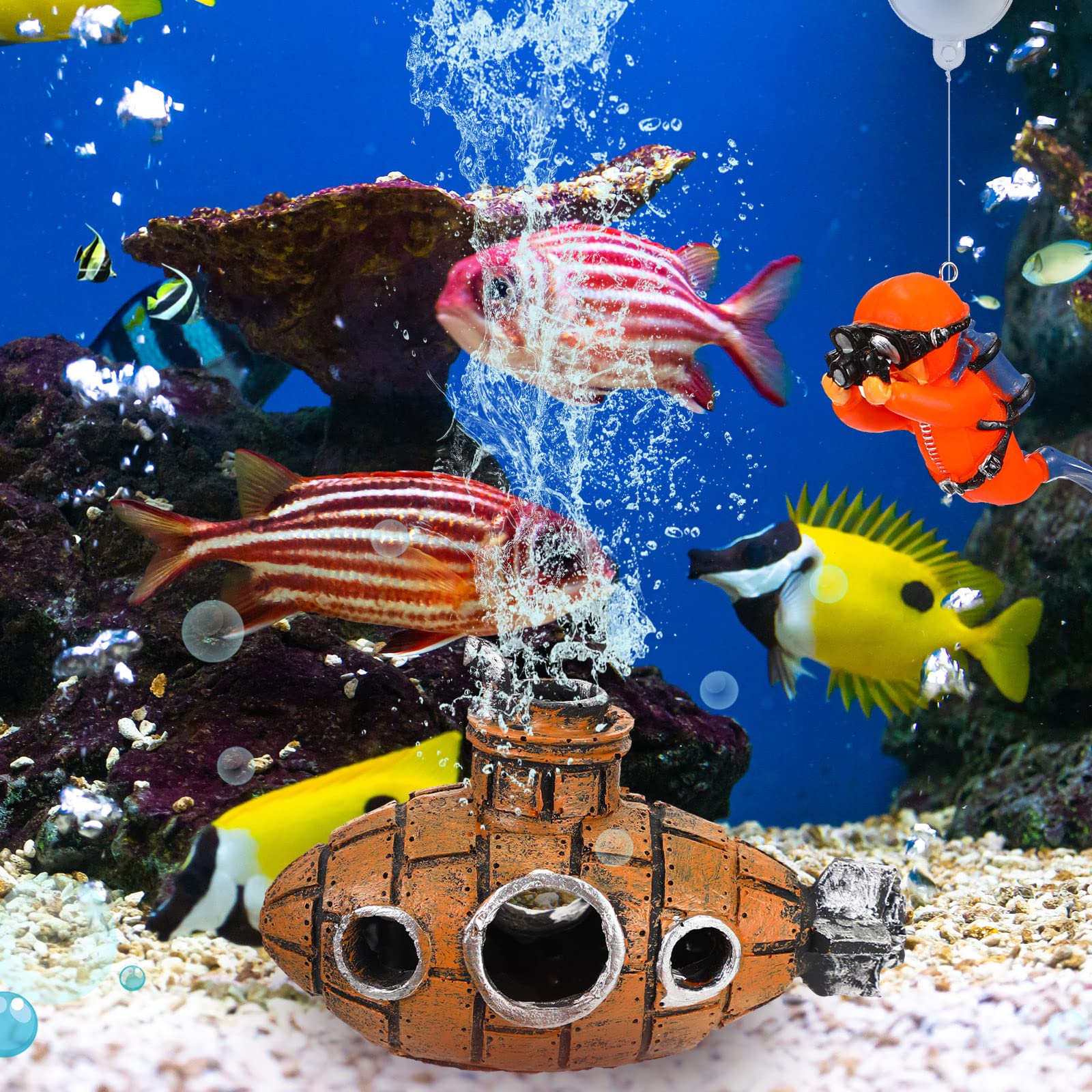 3 Pływające dekoracje akwariowe akwarium Bubble Decorations includes Lovely Aquarius Diver Pendant And Retro Underwater Wrak Ornament Antique Underwater Wrak Ornament Resin Accessories
