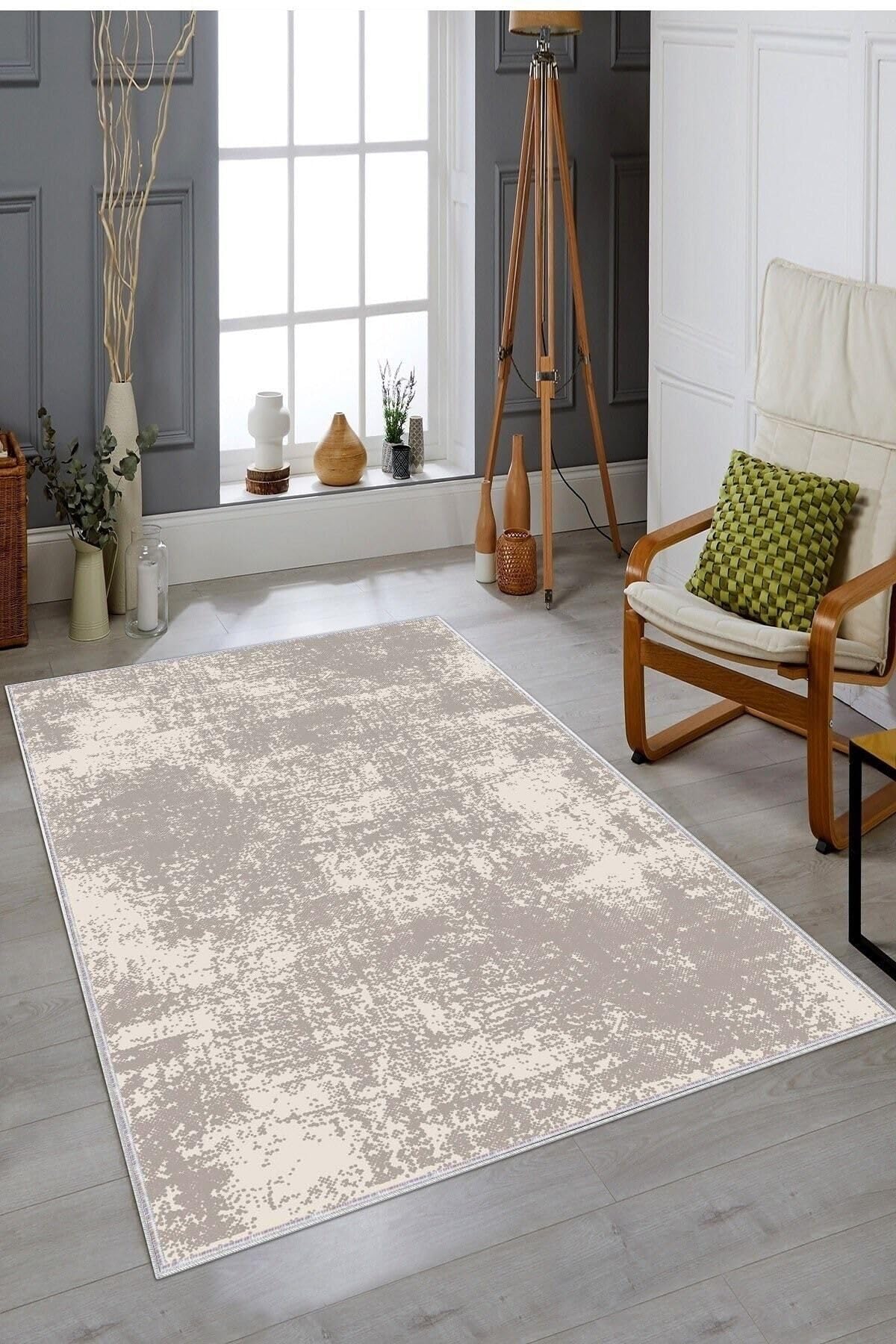 Pelangi Bej Eskitme Desen Yıkanabilir Kaymaz Taban Leke Tutmaz Modern Salon Halısı Ve Yolluk, Bej-Krem 120 x 160, 1358146120160728