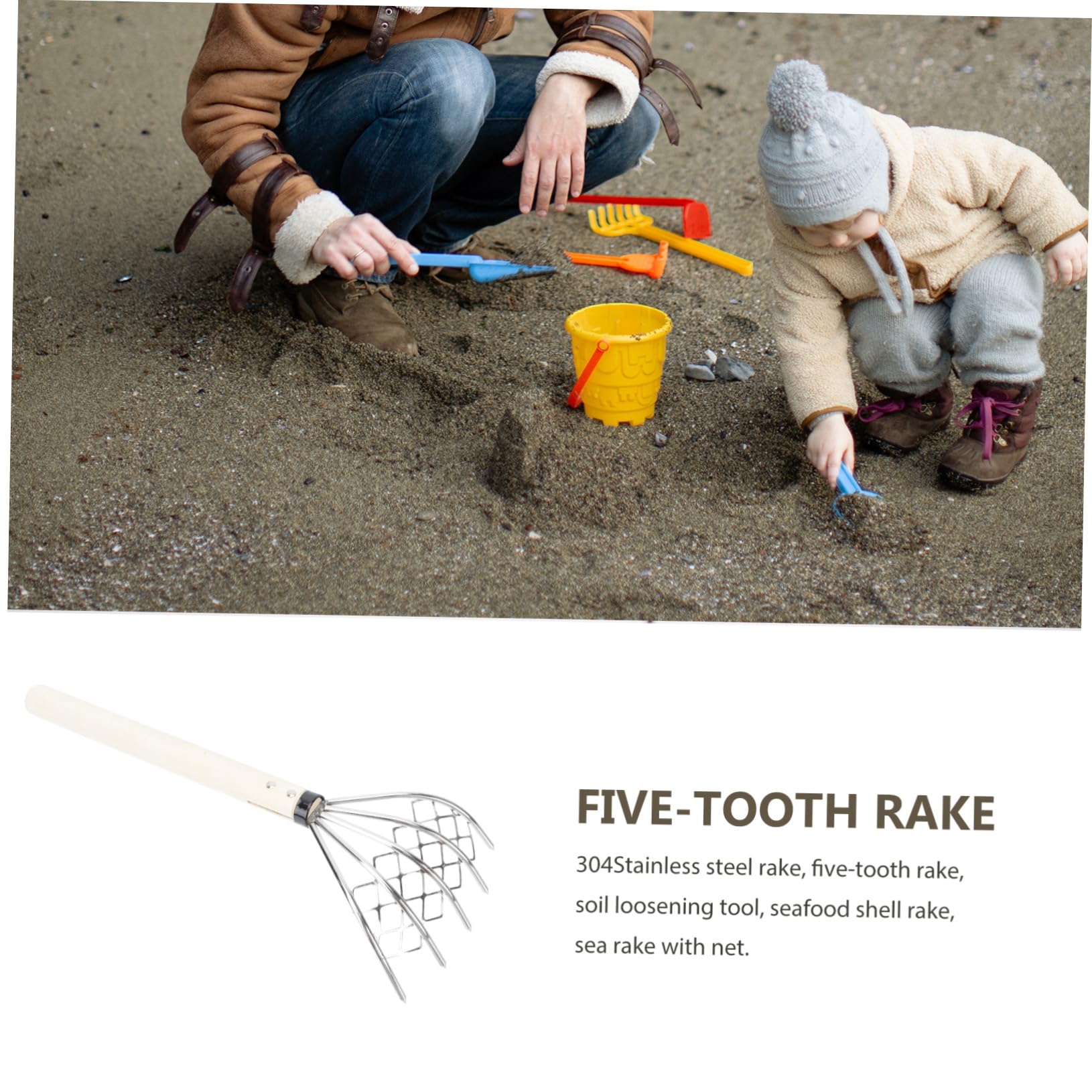 TOYANDONA 2 Stck. Edelstahlrake Muschel Rechen Klaue klatschen B Rasen klein Spreizerde Rechen Garten Federrechen Muschelrechen mit Griff Muschelrechen im Freien Holz Silver