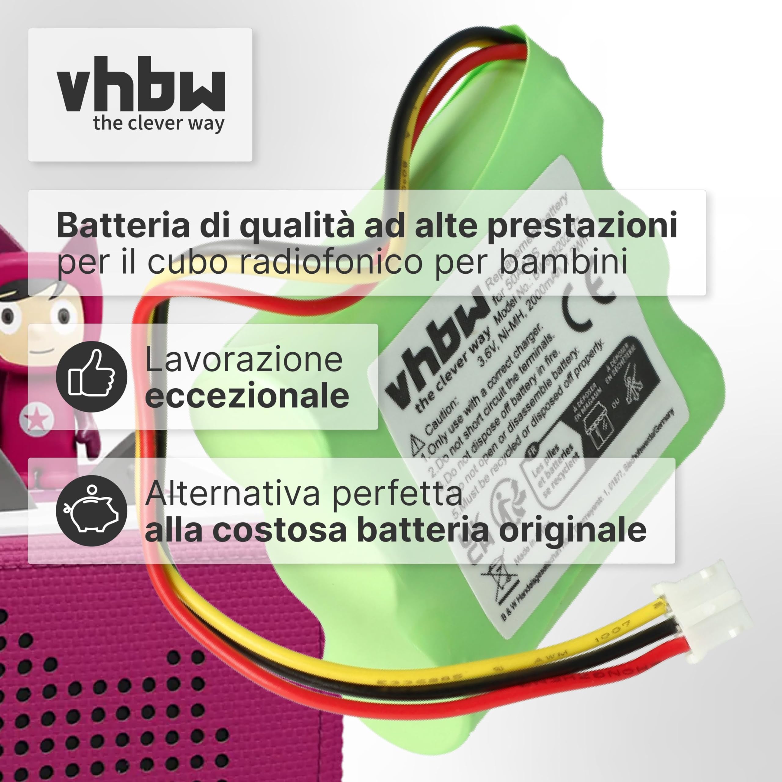vhbw batteria compatibile con Toniebox Tonie Box radio raccontastorie per bambini (2000mAh, 3,6V, NiMH) - Sostituisce Toniebox 50AA5S