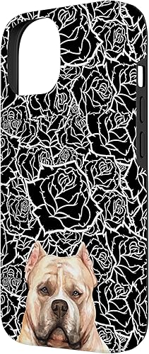 Miniatura 2 de Funda para iPhone 14 American Bulldog Bully Dog Rose Flower Negro Blanco Patrón