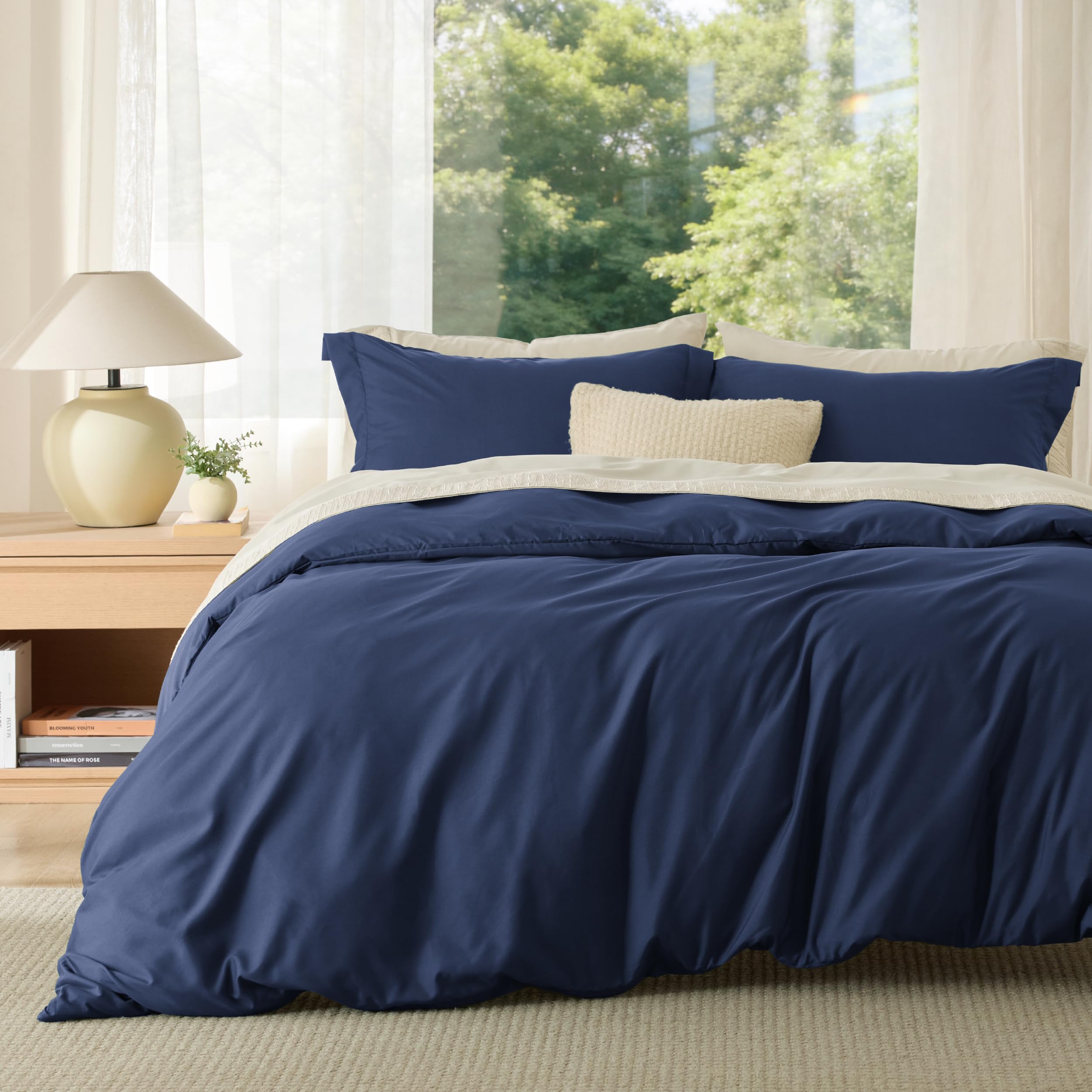 Bedsure Cal King Duvet Cover, Double Brushed Bedding Set, Navy Blue, 3Pcs
