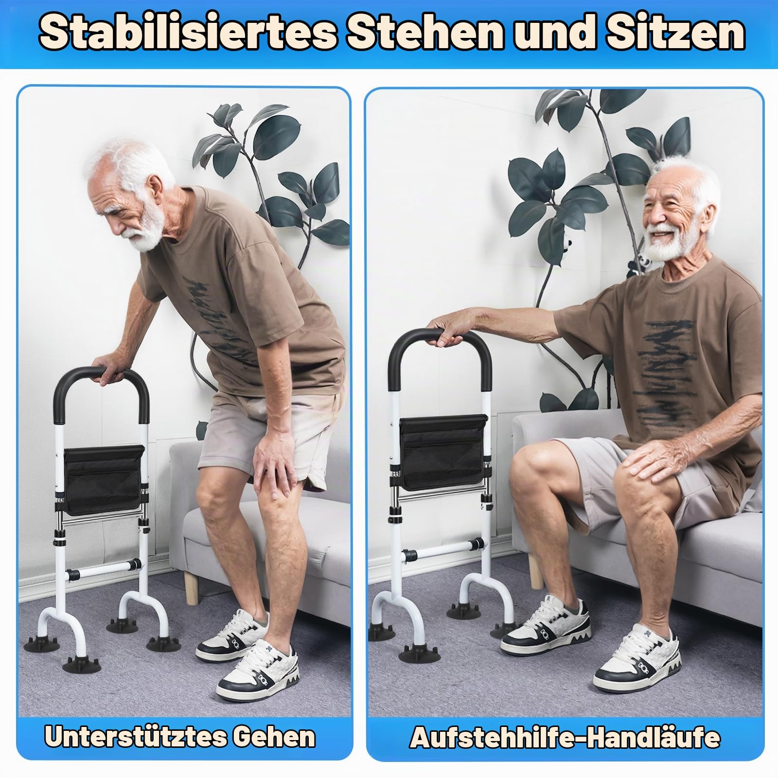 AKOZLIN Aufstehhilfe Senioren, Höhenverstellbar, Belastbar 136KG | Mobile Aufsteh und Sitzhilfe, Stand Bett Aufstehhilfe, Geeignet für Ältere und Behinderte Menschen