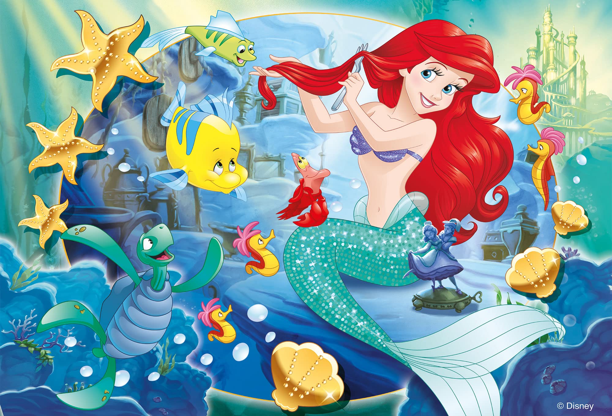Lisciani - DISNEY La Sirenita - Ariel - Puzzle para niños a partir de 7 años, 250 piezas, 2 en 1 Doble Cara Anverso / Reverso con reverso para colorear - Desarrollo de la creatividad y la imaginación