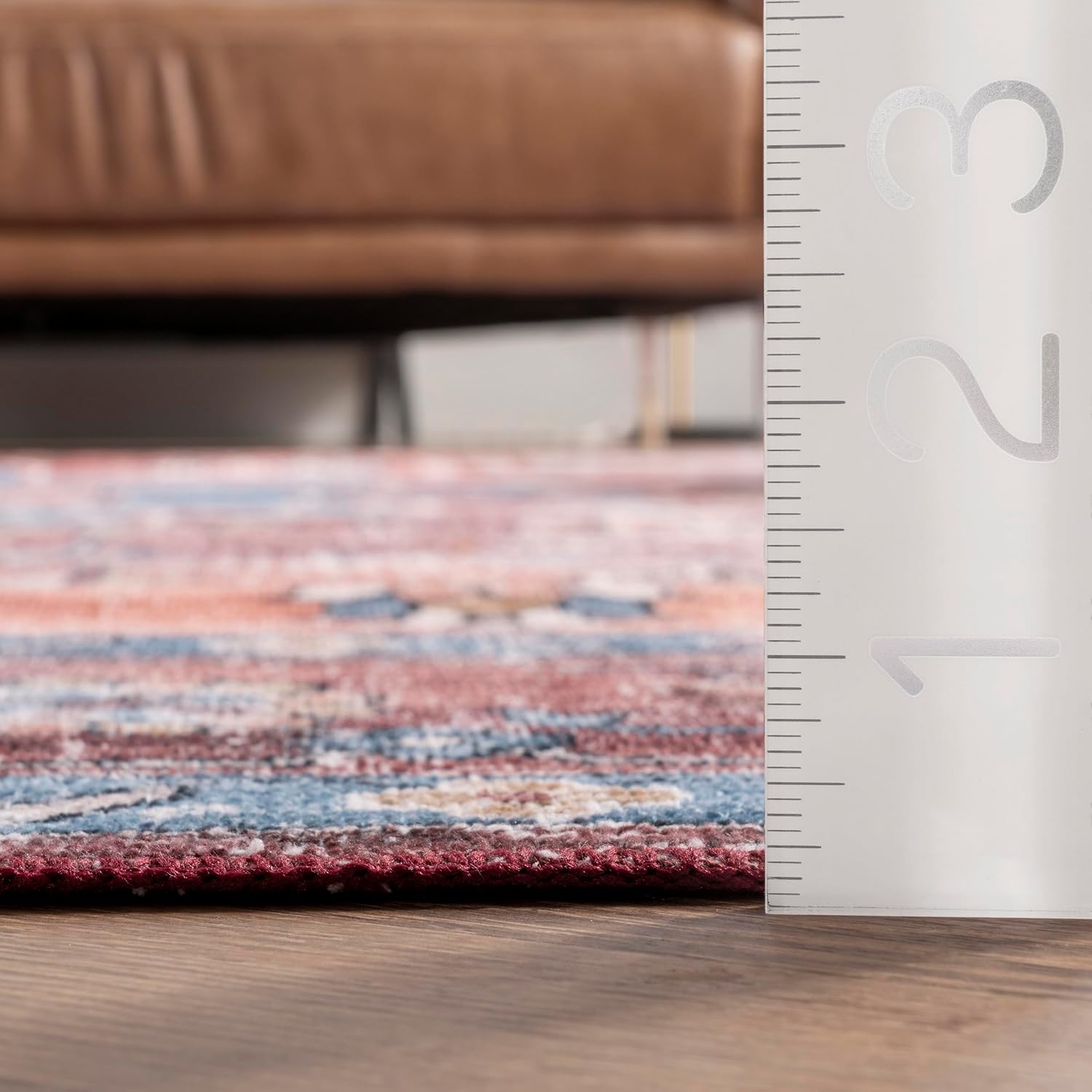 Nuloom SpinClean Zena Rust/Blue, 2'6" x 8', Vintage, Soft and Cozy, High Traffic, Stain Resistant, Easy Clean, Durable, Machine Washable Runner for Bedroom, Living Room, Dining Space, Entryway