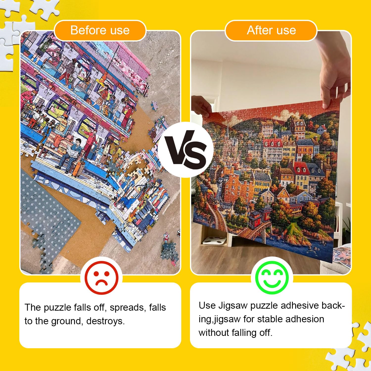 48 Hojas Puzzle Transparente Papel Adhesivo Doble Cara Lámina Autoadhesiva Rompecabezas Asegurar y Proteger Puzzles Fotos y Postales(25 × 18 cm)