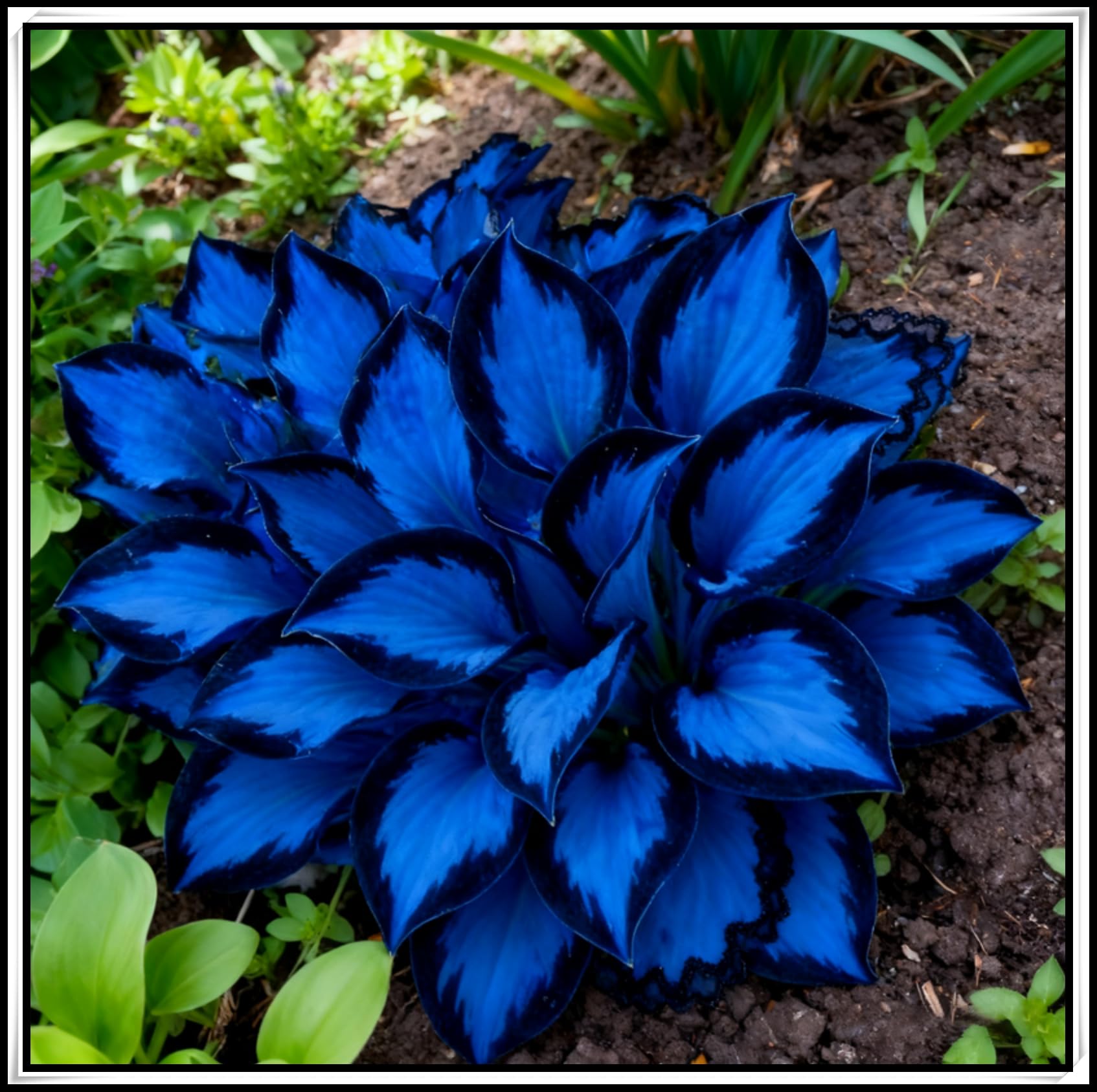 Perennial Hardy Midnight Hosta Blue Bulbs, Shade-Tolerant Garden Plants, Suitable for Shady Garden Corners & Bed Borders, Excellent Display-4 Bulbs-A