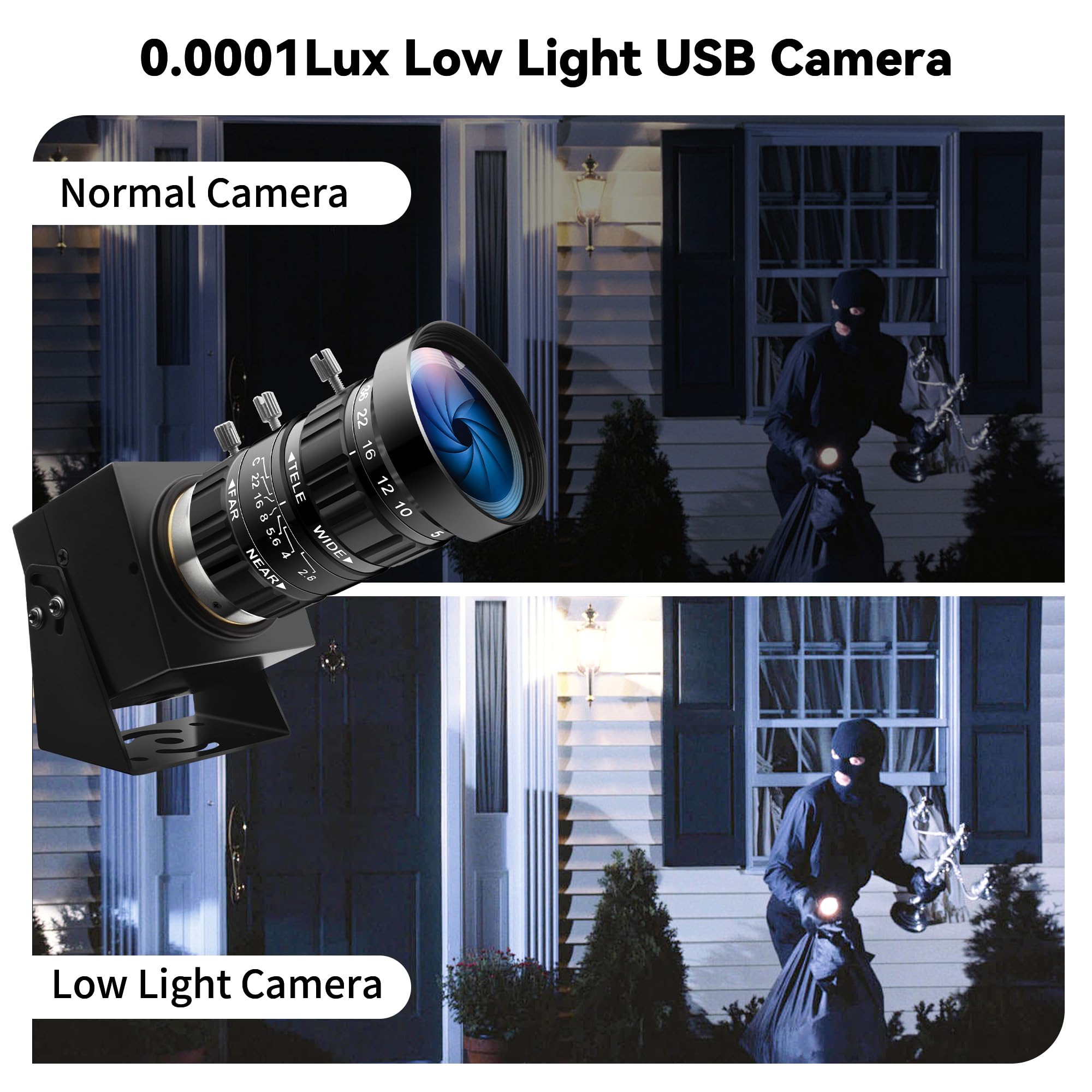 Starvis - Cámara USB de 0.0001Lux con luz ultra baja H.264 1080P 30 fps, cámara web 10X CS Mount 5-50 mm, teleobjetivo zoom manual, cámara de seguridad HDR de visión nocturna a todo color para