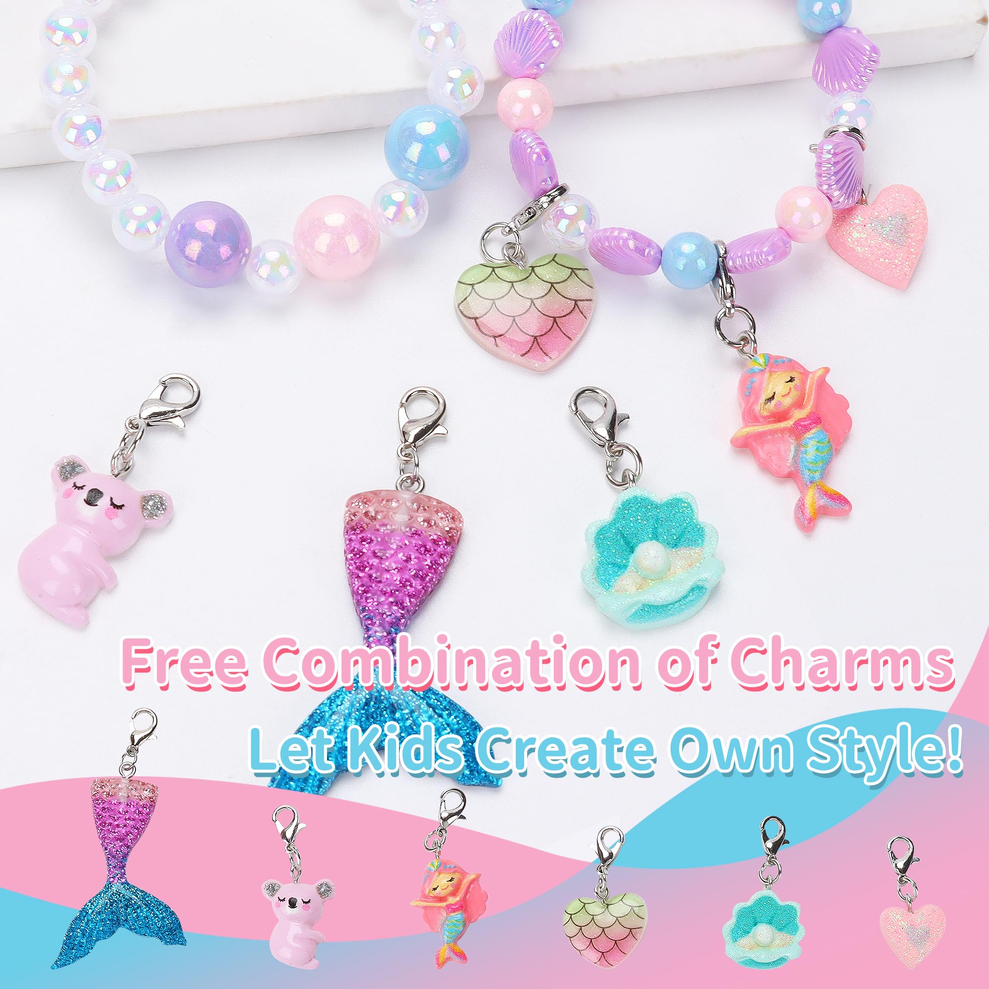 Ezytsyl Mermaid Jewelry for Toddler Girls, Kids Dress Up Play Accessories Costume Toys Set for Little Princess Age 3-4-5-6-7-8-9 Year Old, Necklace Headband Bracelet Rings Earrings Purse