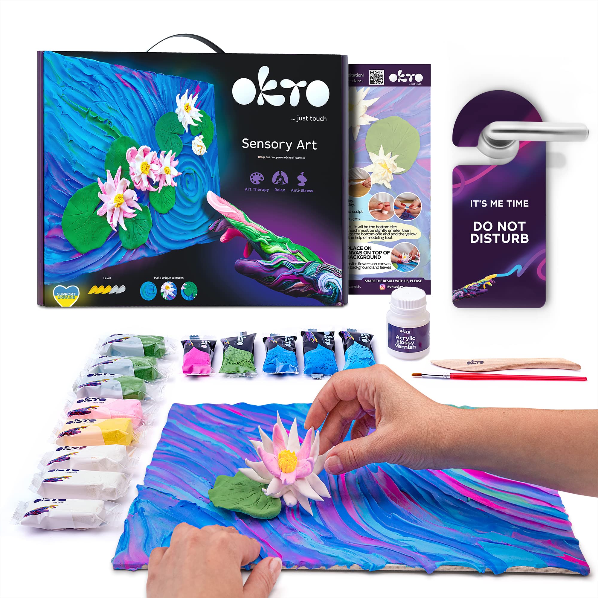 OKTOArt Kit Water Lilies | Arts & Crafts DIY Painting with Modeling Clay Kit for Painting | Painting Kits for Adults for Home Decoration | Air Dry Clay for Adults Fun Stuff Hobbies Kits