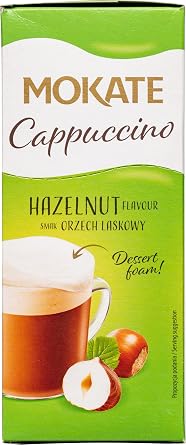 Instant Cappuccino with Hazelnut Flavor Premium Coffee Drink Mix with Sweet Creamy Foam, Rich Nutty Coffee Powder, Instant Cafe Mokate-Style Beverage, Gourmet Flavored Cappuccino, Easy Single-Serve Sachets, 8 Count (160g / 5.6oz)