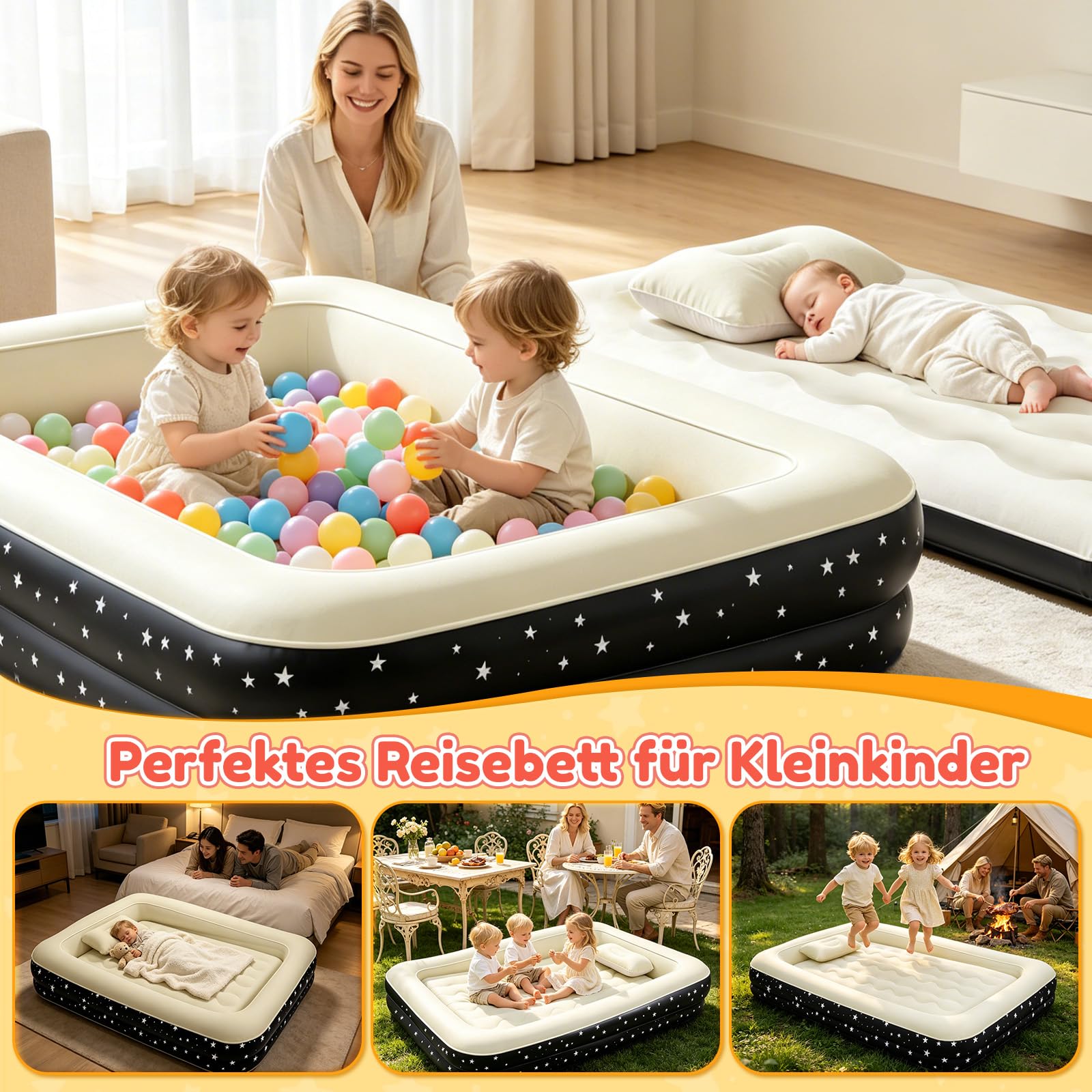 IEEILULU Luftmatratze Selbstaufblasend, Luftbett 1 Personen mit Integrierter Pumpe, Beflocktes Luftbett Tragbare Luftmatratze für Kinder, Aufblasbares Reisebett Kinder Reisen, Camping155 x 105 x 32 cm