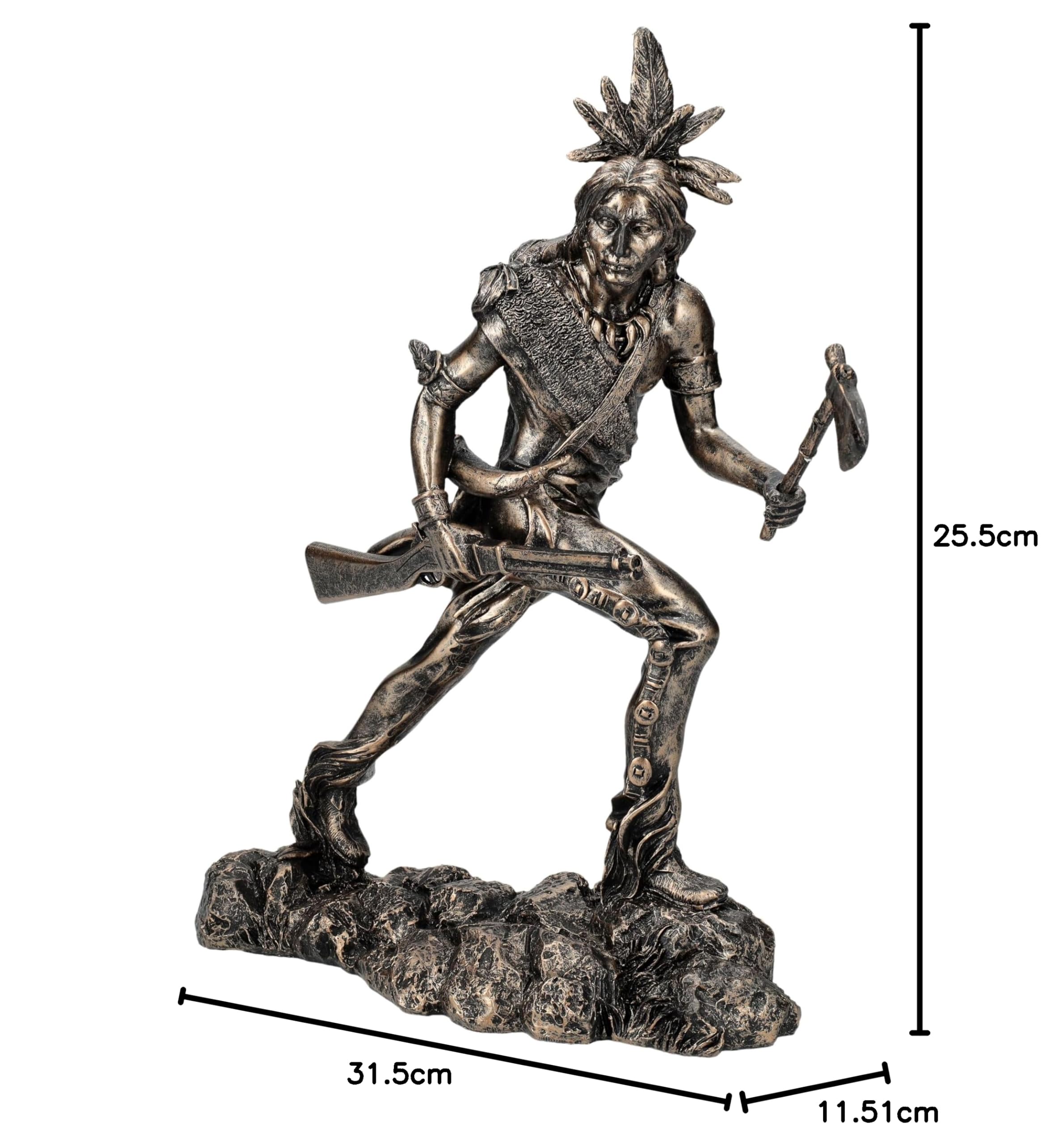Figurine de guerrier tribal, avec fusil et tomahawk, 31,5 cm, décoration western amérindienne