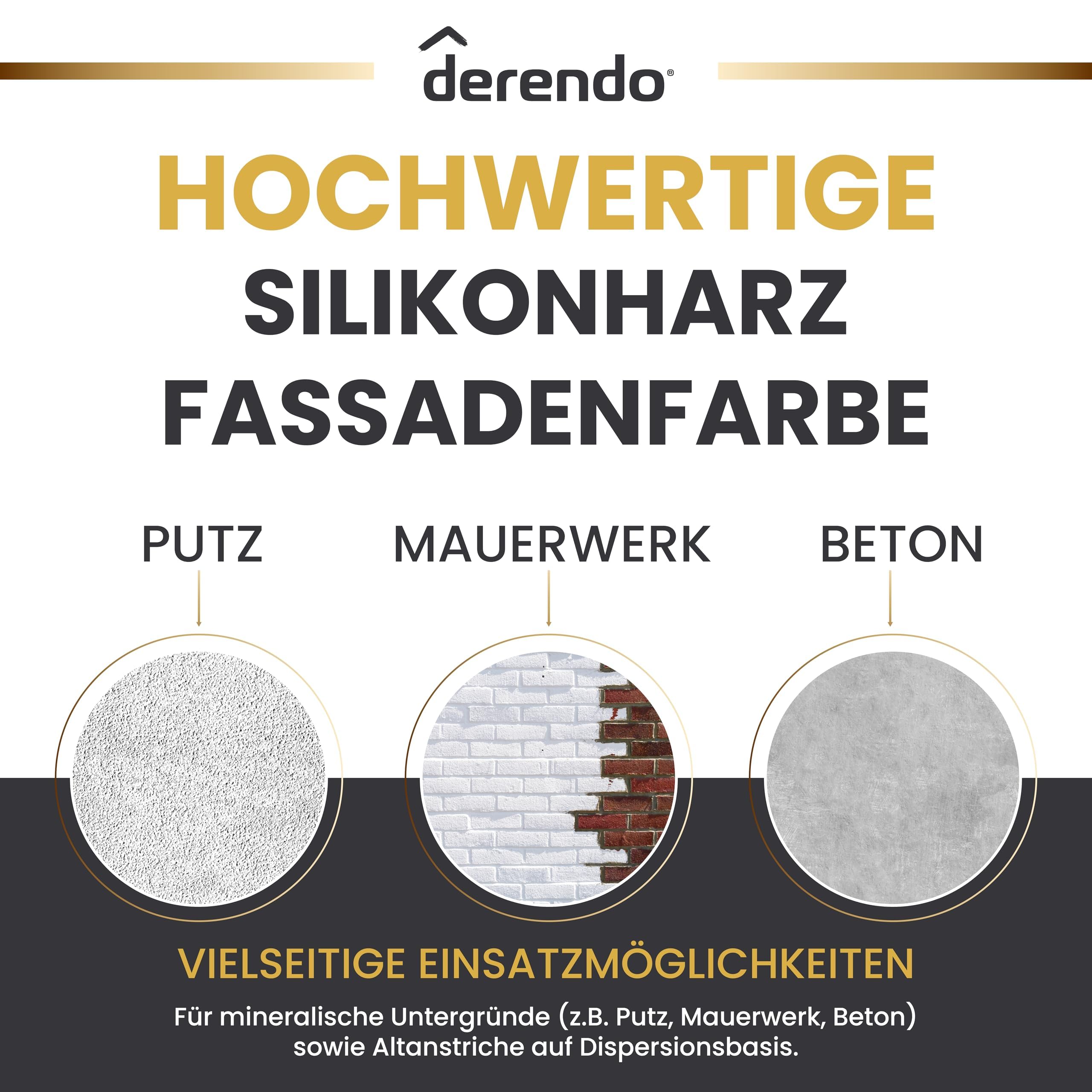 derendo Fassadenfarbe Grau Silikonharzfarbe matt Anthrazit aussen 5l | Für Putz Beton, Abperleffekt, wasserabweisend, UV-beständig, hohe Deckkraft, rissfüllend, diffusionsoffen, Made in Germany,