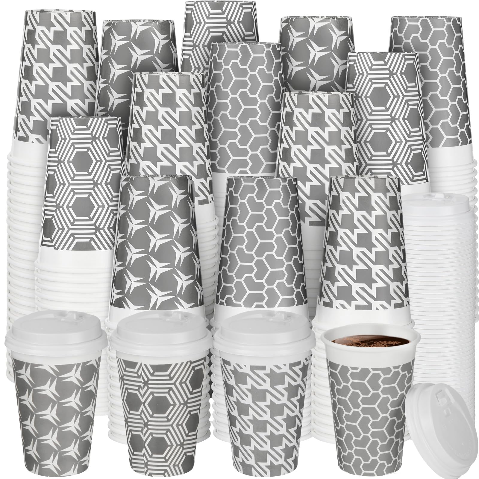 Nosiny 200 Pcs Disposable Coffee Cups with Lids 12 oz Paper Coffee Cups Paper Disposable Hot Cups Cold Hot Beverage Cups Coffee Cups Drink Cups for Cafes, Office and Restaurants, Clubs