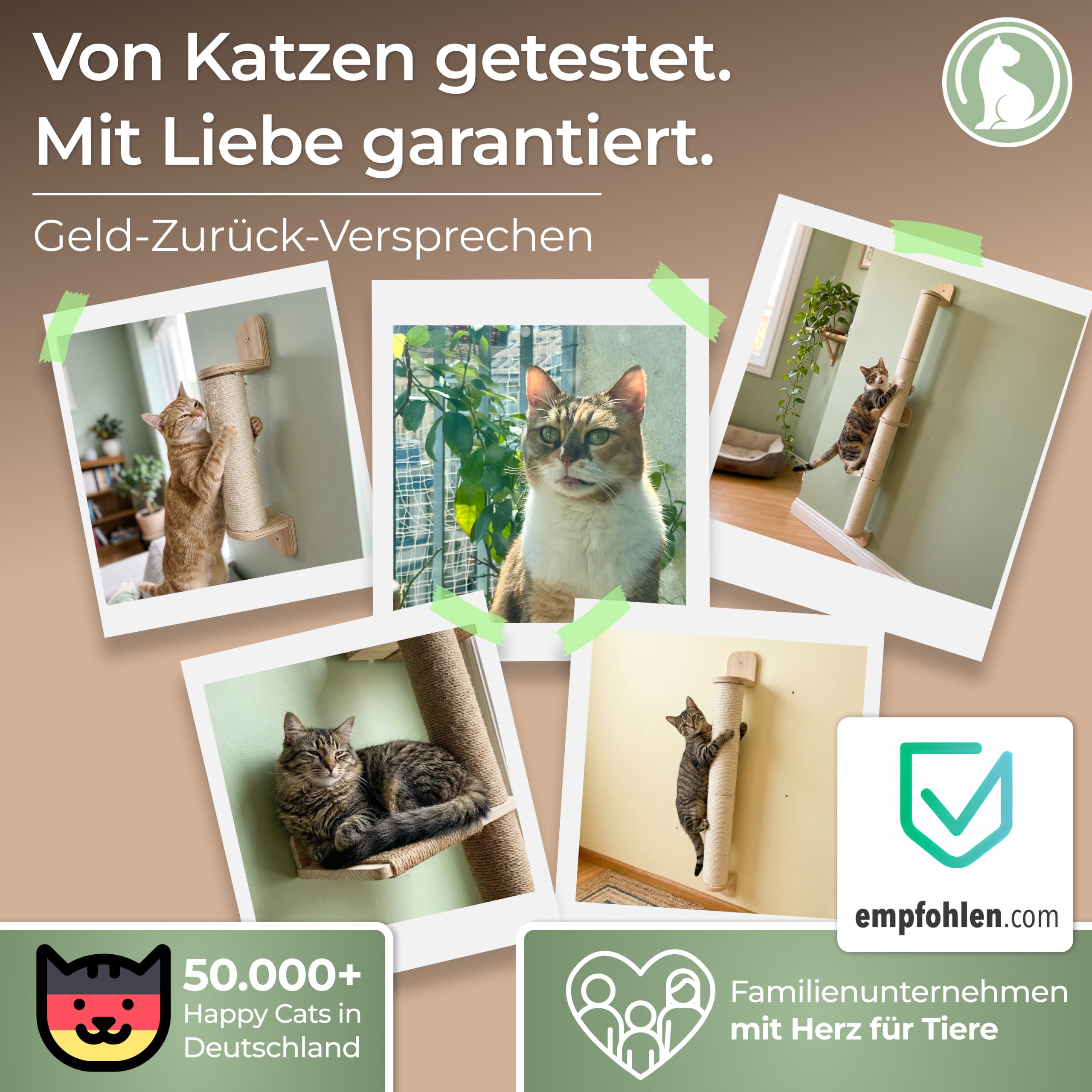 WOOWOOD Kratzsäule XXL 154 cm, Kratzstamm Wandmontage, Natursisal