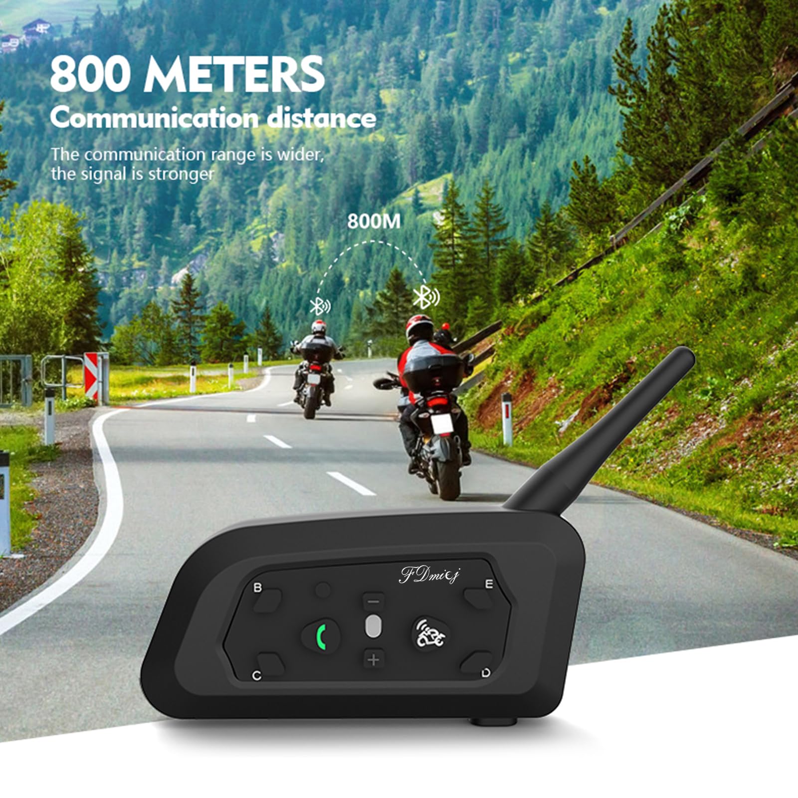 FDmiej V6 Interfono Moto Bluetooth Interfono in Tempo Reale Auricolare Casco Moto 6 Motociclisti Riduzione del rumore CVC Impermeabilità, Universale