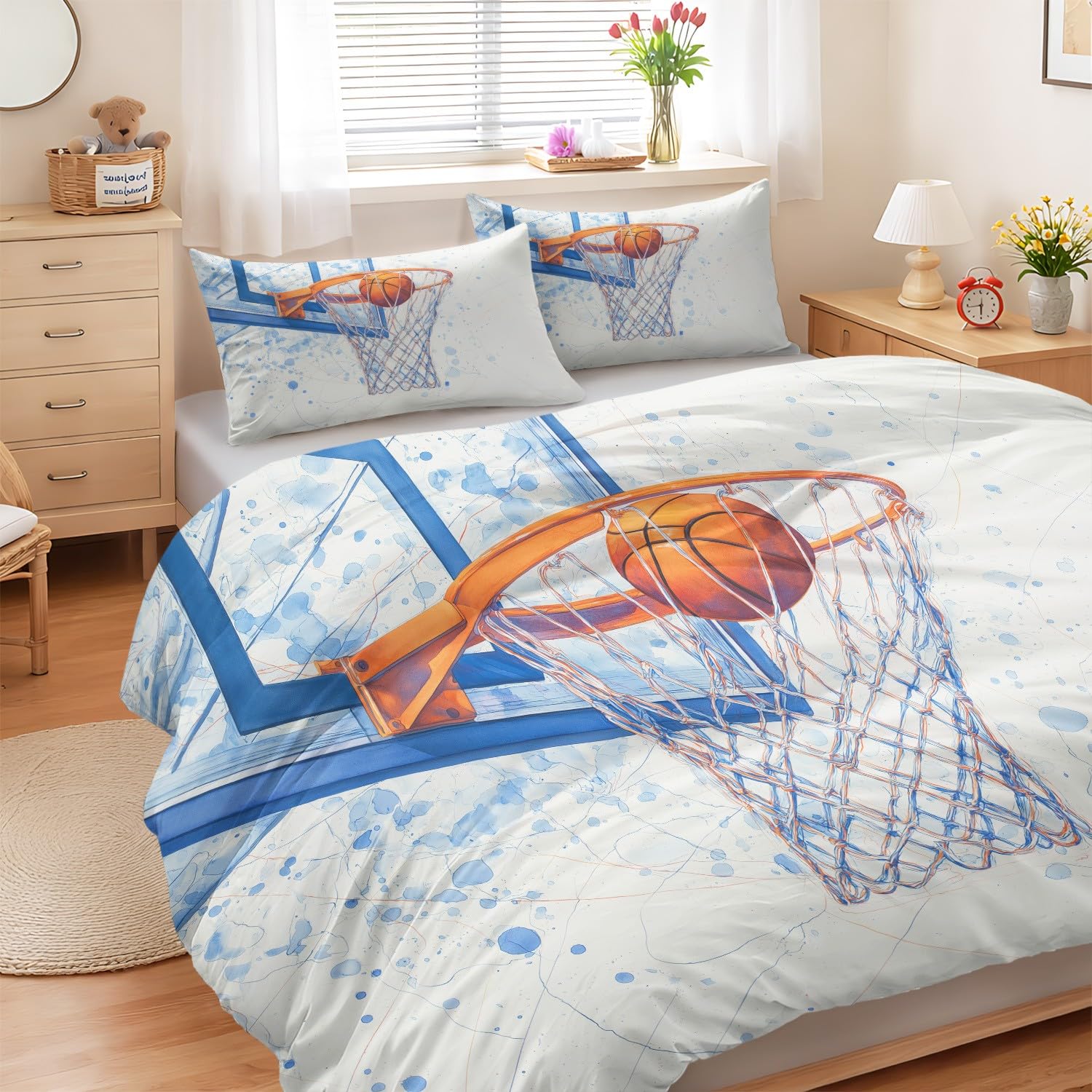 Housse de couette basket pour chambre d'enfant au style sport minimaliste