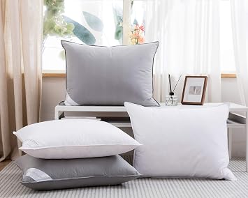 Natural Goose Down Feather Pillows for Sleeping Standard Size Pillow 100% Soft Cotton Cover Supportive Hotel Quality White Pillow Standard Size-One