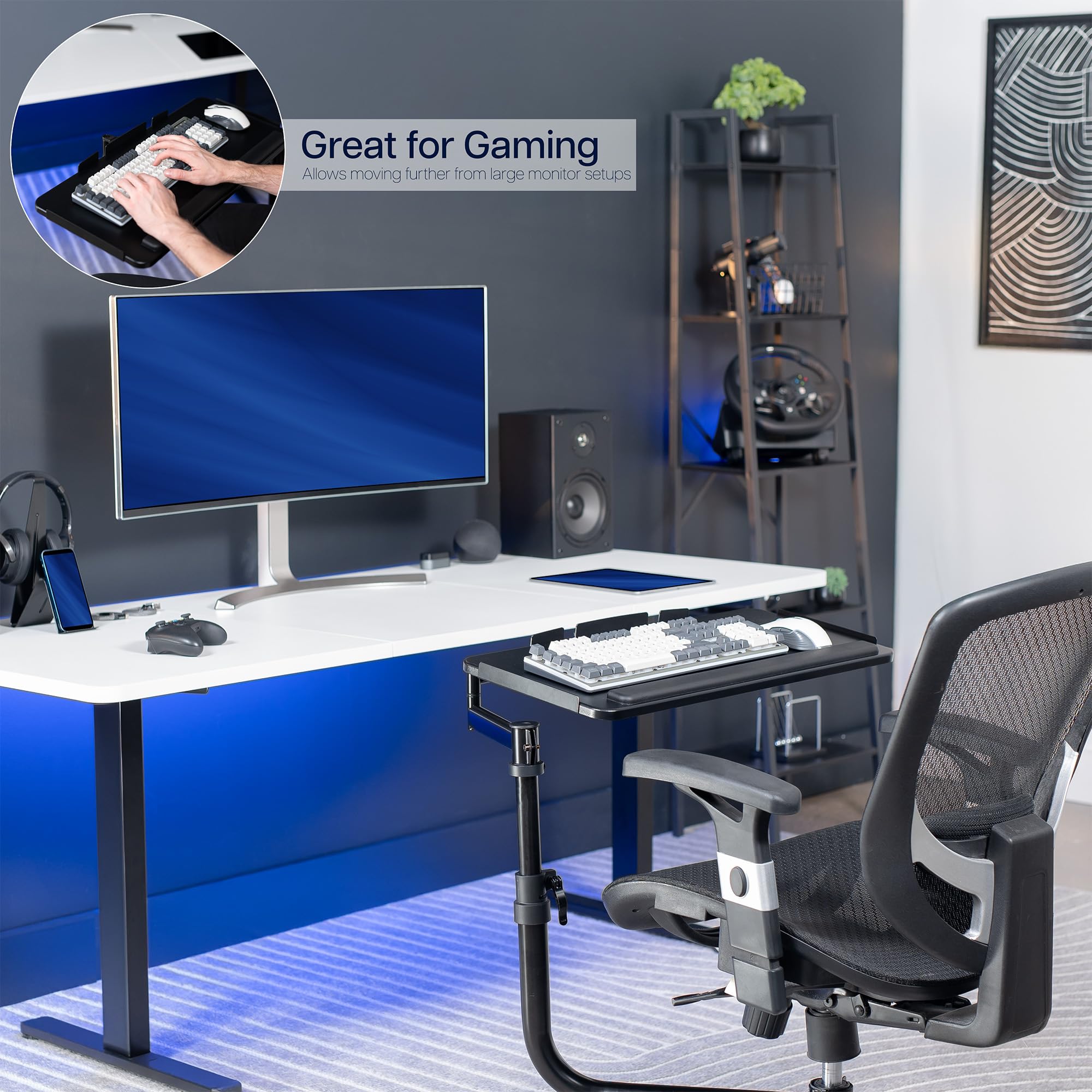 VIVO MOUNT-KB18CP - Sedia da ufficio con supporto per tastiera e mouse, 66 x 30 cm, inclinabile ergonomicamente, rotazione a 360 gradi, colore: nero