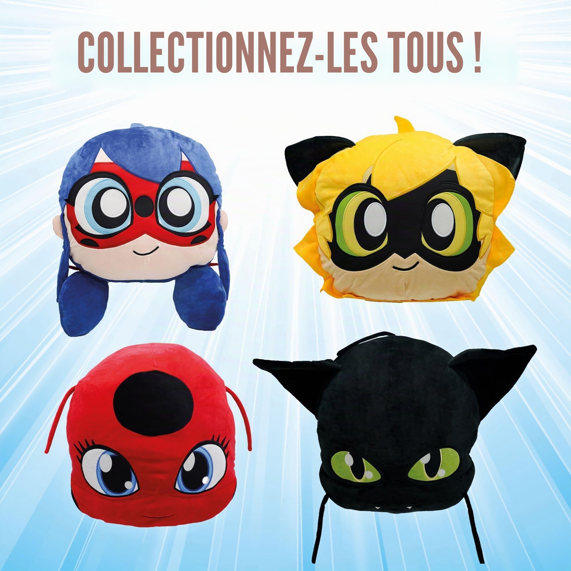 Miraculous Ladybug - Tikki - Oreiller en Peluche de 40cm - Jouet en Peluche Extra Douce - pour Enfants - avec Une Grande Poche secrète à Fermeture éclair à l'arrière (Wyncor)