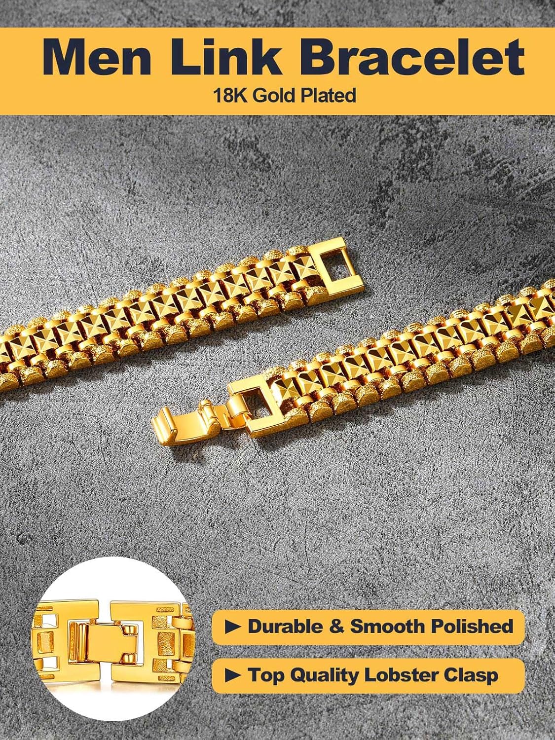 U7 Link Bracelets for Men, Cuban Link/Rope/Watch Band Solid Bracelet, Silver Black Gold Color Wrist Bracelet 3/6/9/12/15mm Width, 6.5/7.5/8.3 Inch Length, Hand Chain Jewelry for Mens Women - Image 6