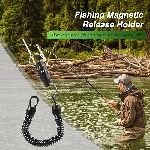 Miniatura 28 de LIXADA Soporte de liberación de red magnética para pesca Zinger Retractores de red de pesca con mosca, clip magnético, conector de red de aterrizaje