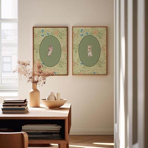 Miniatura 3 de Poster Master Póster vintage de conejo de 2 piezas, estampado retro de conejo, arte floral, arte floral, arte para amantes de los animales, arte