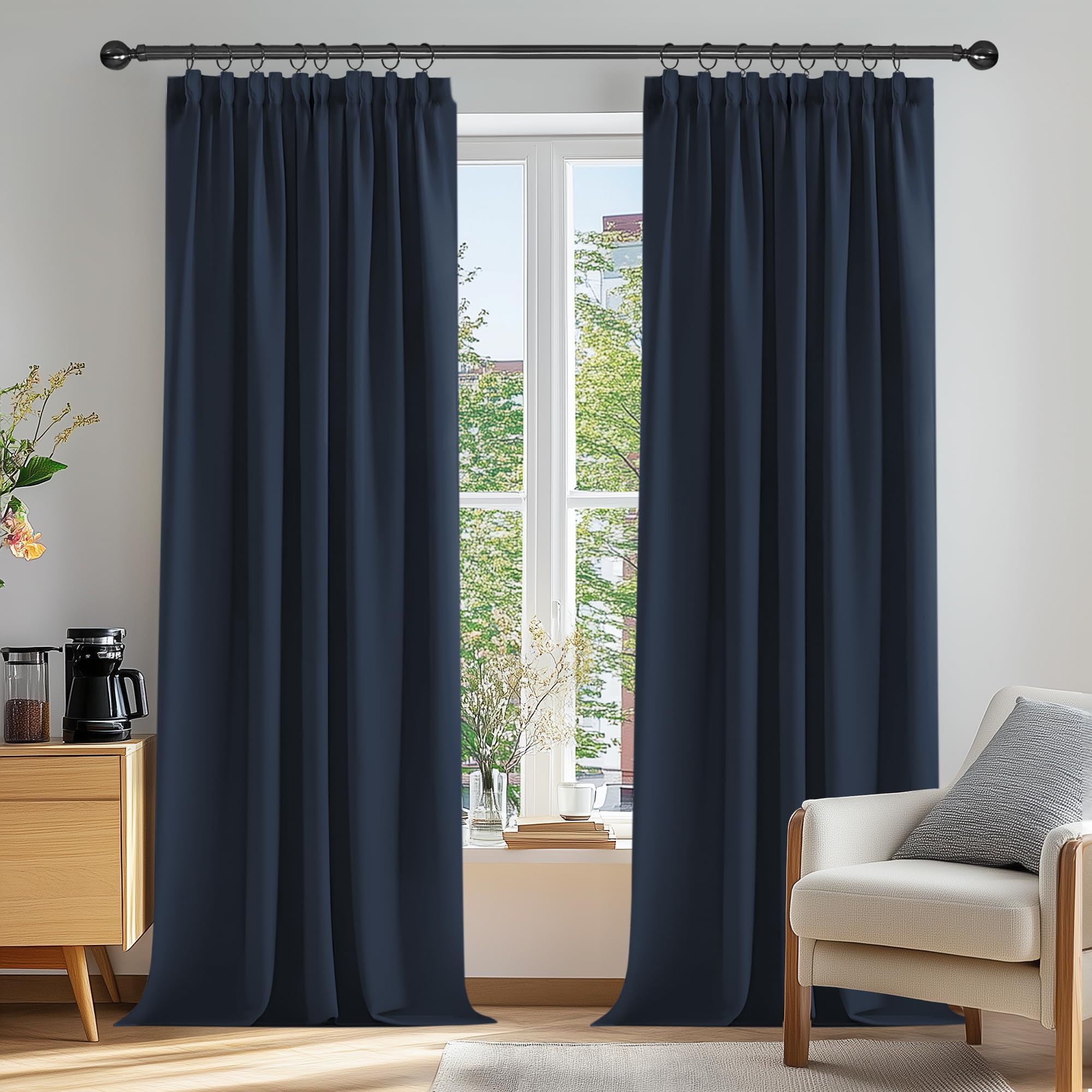 Deconovo Thermal Insulated Pencil Pleat Blackout Curtains, Super Soft Bedroom Black Out Curtains