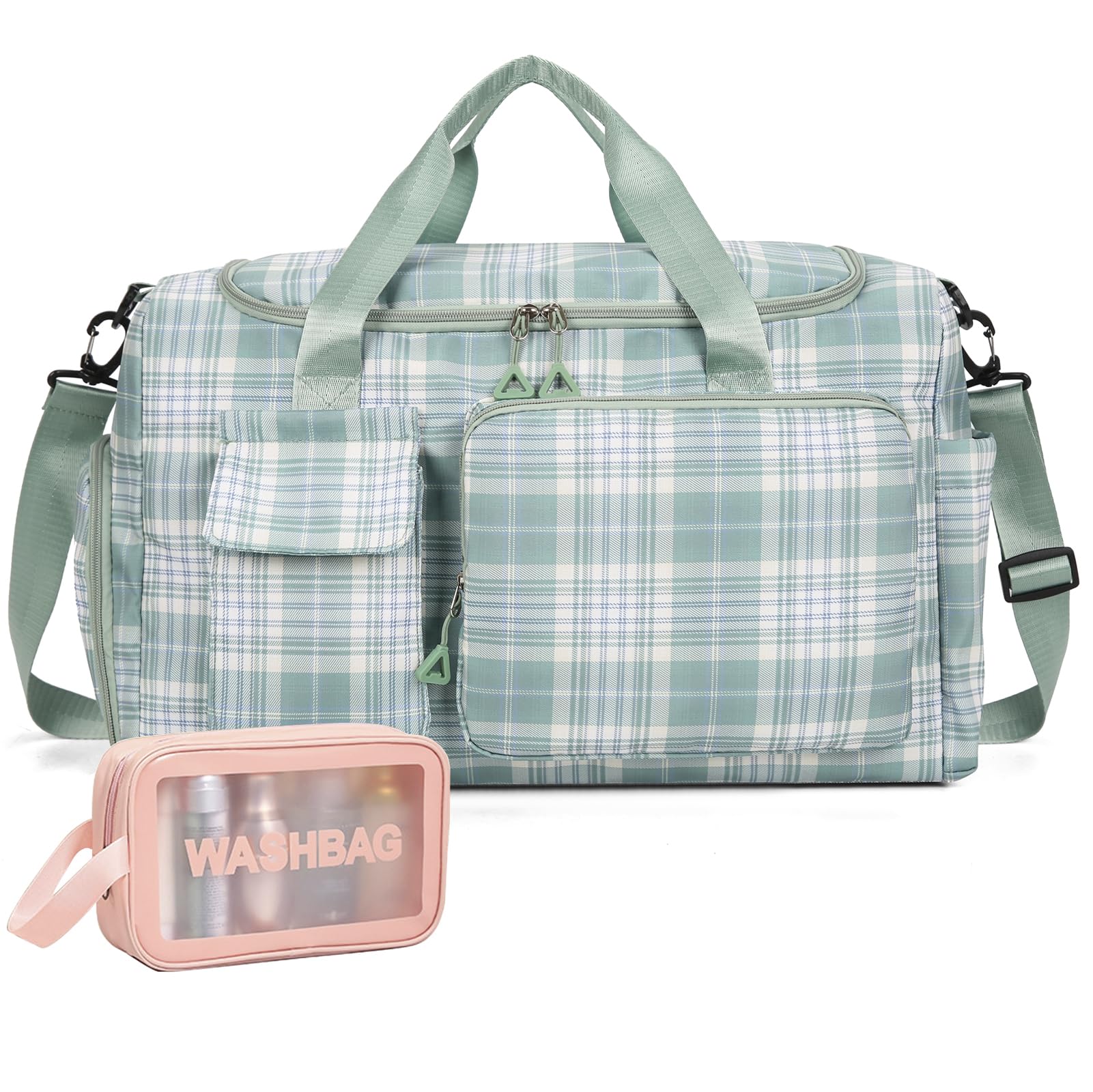 Small Gym Bag for Women, Travel Duffle Bag Carry On Weekender Bag with Shoe Compartment, Plaid green, S/M, Gym Bag&toiletry Bag â image 1