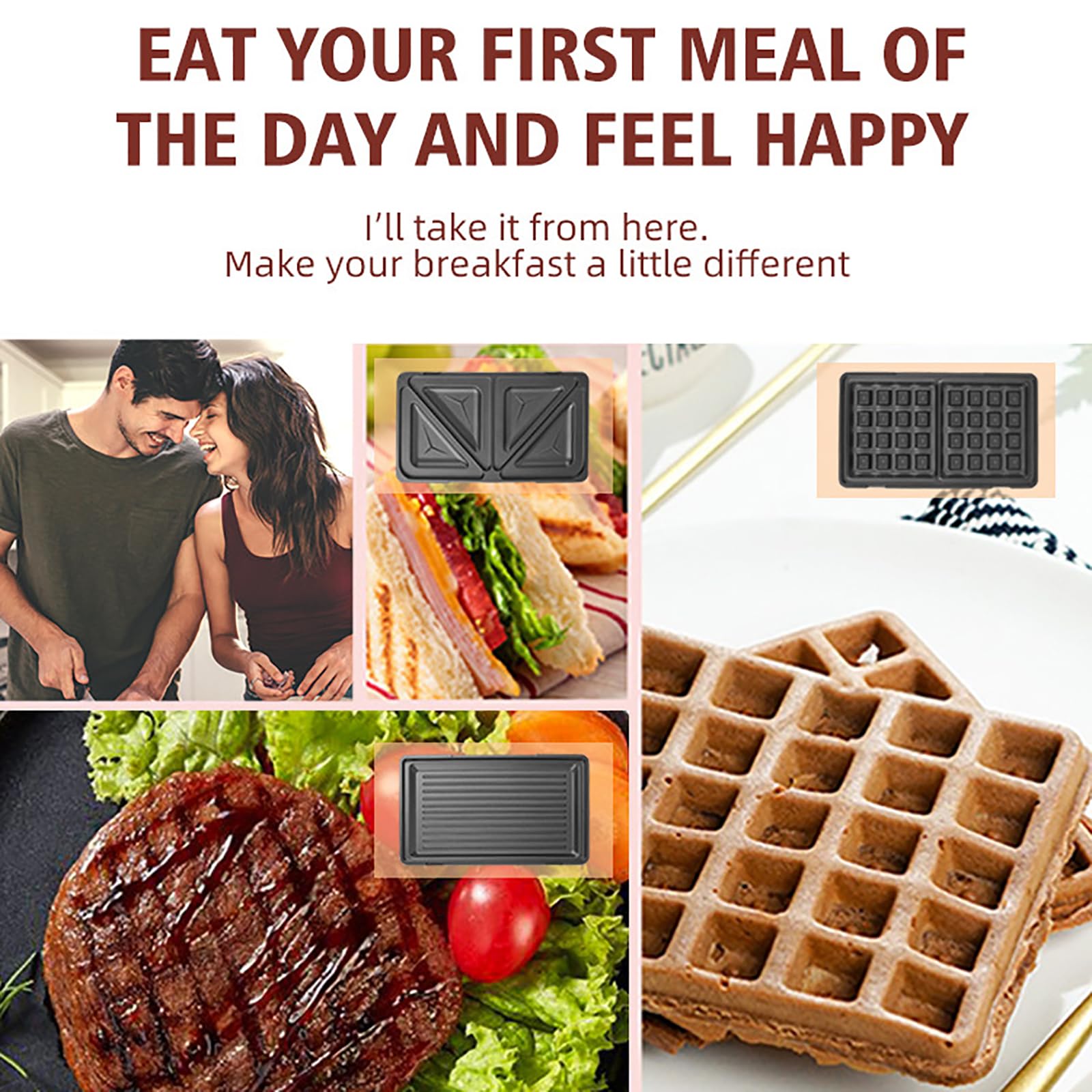 Máquina para hacer gofres 3 en 1, bandejas de cocción antiadherentes con 3 sartenes, tostadora para sándwiches de fácil operación para hacer gofres, sándwiches y croquetas de patata individualmente