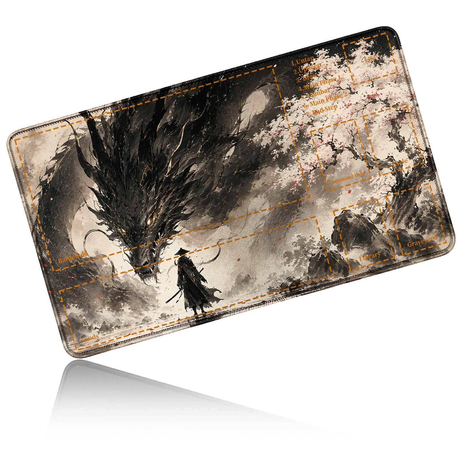 Dikoer for MTG/TCG Playmat w/Zones Commander Deck Mat, Sakura Dragon โ image 1