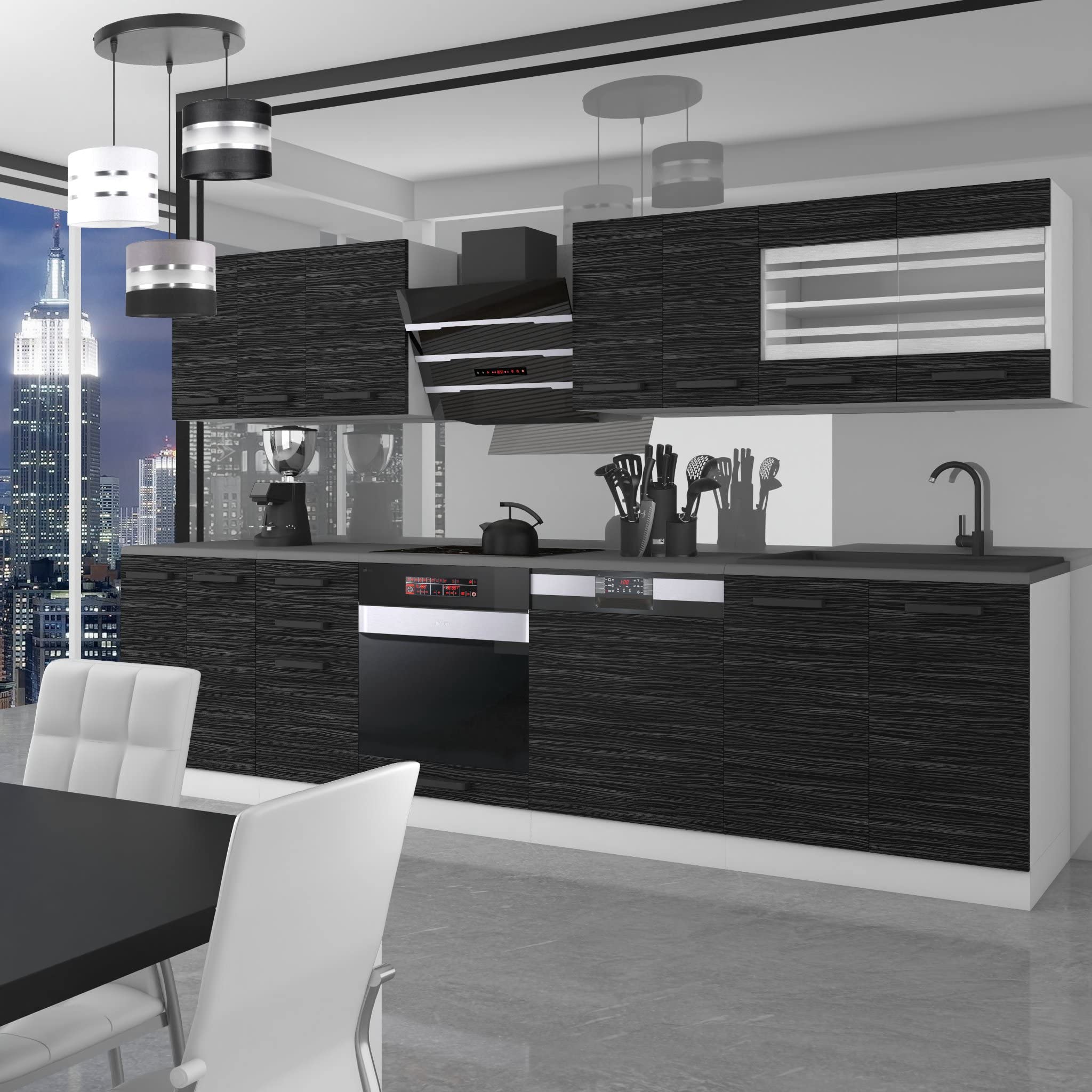 BELINI cucina 300 cm Lucy, senza piano di lavoro, ebano reale