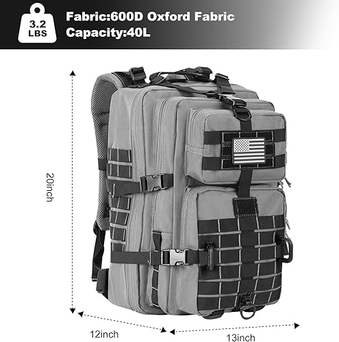Vista 30 de Mochila táctica militar para campamento de 3 días, equipo de asalto para transportar carga, ligero y modular, Negro