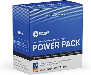 Designs for Sport Vitamin Packs - NSF Certified for Sport Power Pack with Daily Multivitamin, Fish Oil Omega-3, Magnesium Glycinate & Vitamin D3 + K - Athlete's Supplement Stack (30 Packets)