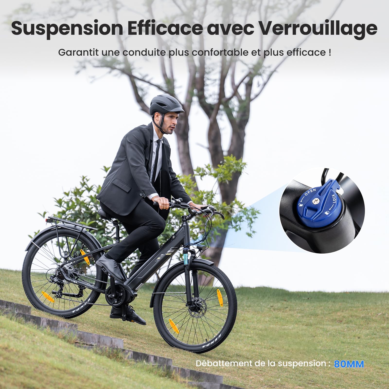 Touroll Urbano 3 Vélo Électrique Adulte, Moteur Central 250W 70Nm, Freins Disque Hydrauliques, Batterie Amovible 120km Autonomie, 27.5" Vélo électrique de Ville 7 Vitesses