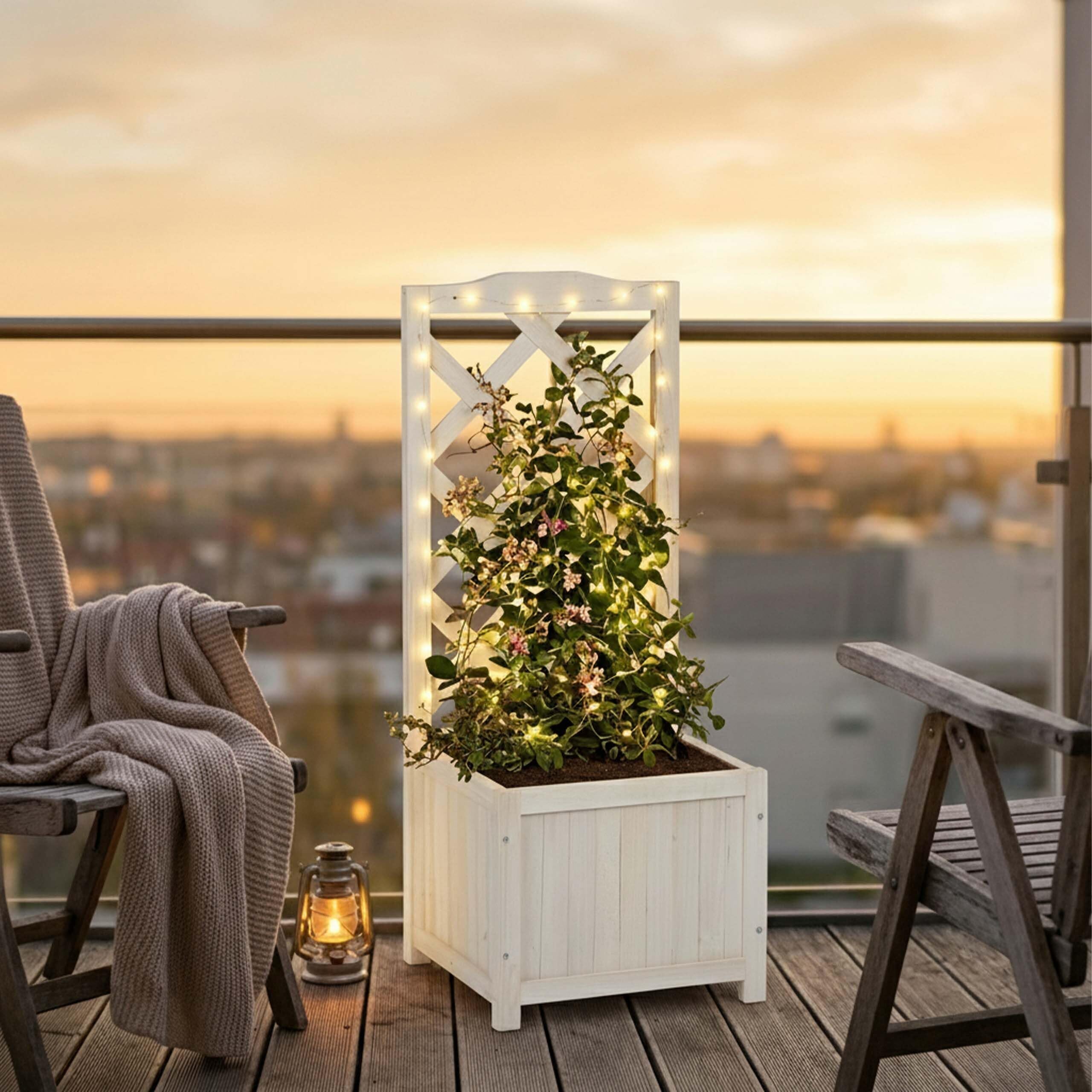 Relaxdays Fioriera con Spalliera, Impermeabile, in Legno, per Balcone, Giardino, Rose, Portavasi 20 l, 90 cm, Bianco