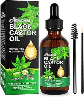 Castor Oil Organic Cold Pressed Unrefined, Jamaican Black Castor Oil, 100% Pure Organic Castor Oil Cold Pressed Stimulate Growth for Hair Eyelashes Eyebrows, Anti-Aging Moisturizing Massage (60ML)