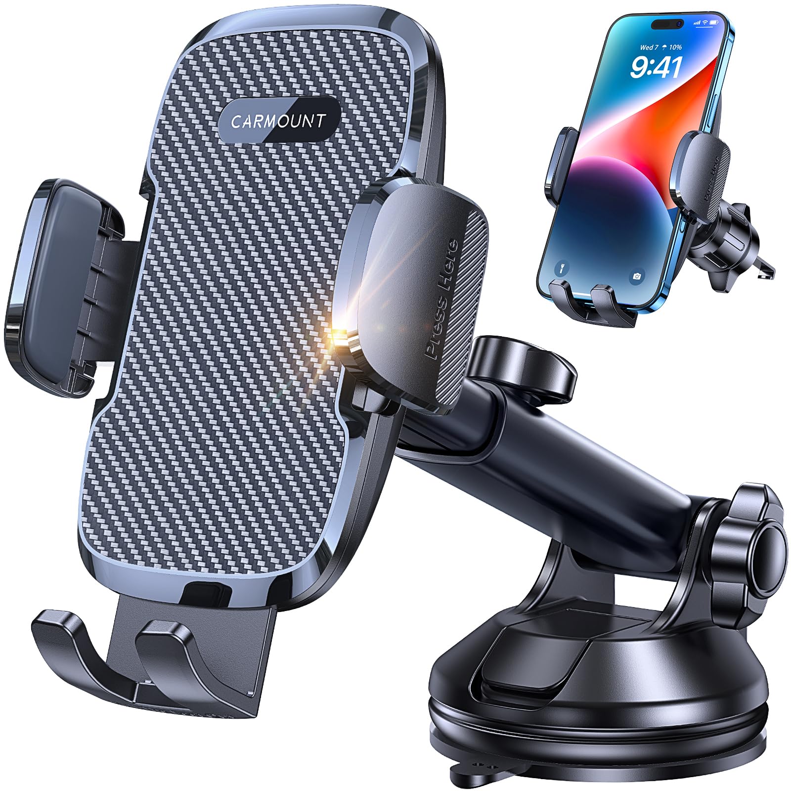 Car Phone Holder Mount Strongest Suction Military-Grade Carmount Phone Mount for Car Cell Phone Holders for Your Car